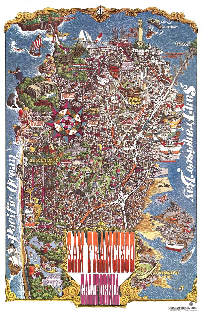 Original San Francisco, California vintage fun map poster  Henry Hinton