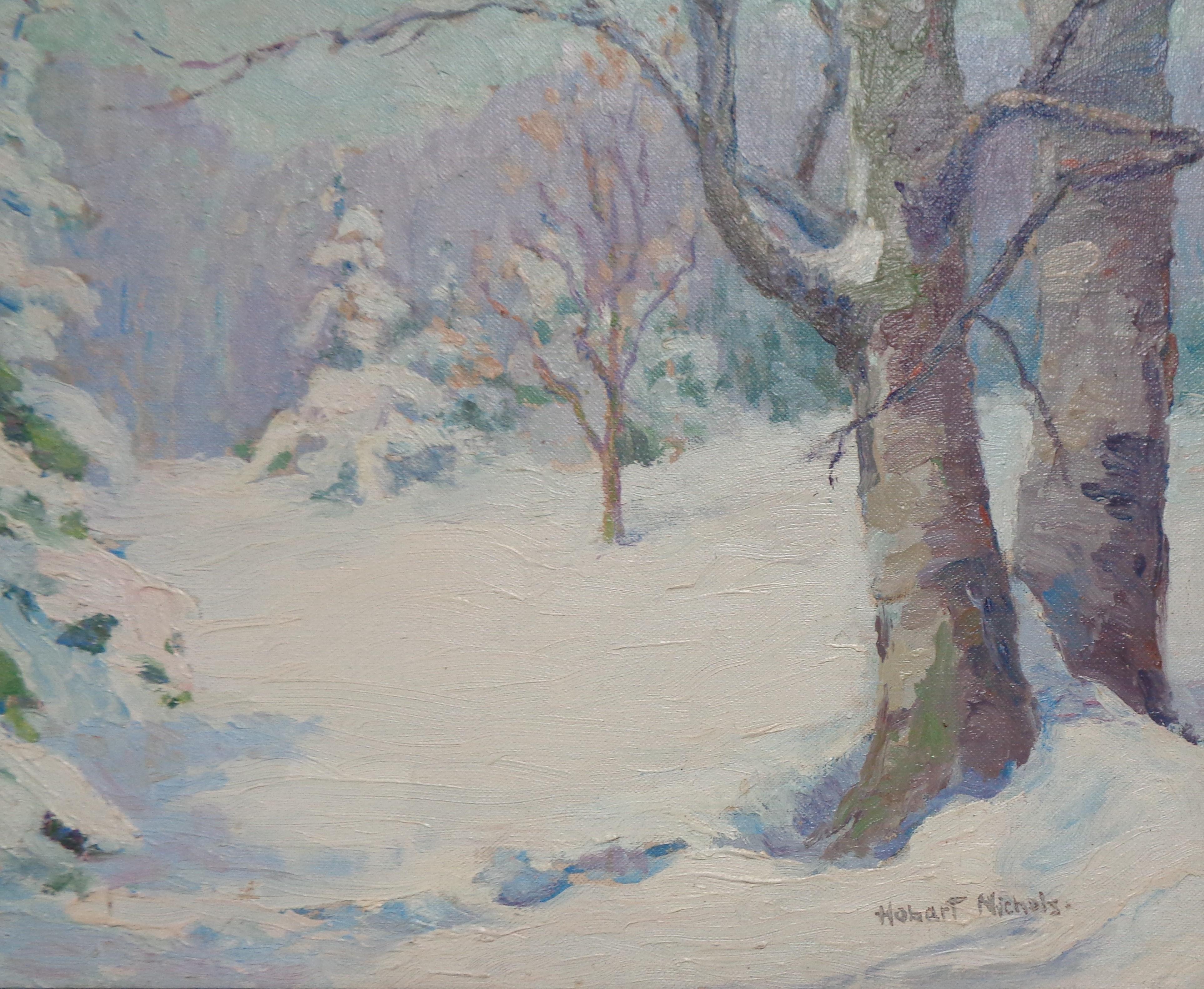 Impressionista americano Hobart Nichols Scena di neve Pittura ad olio Salmagundi Club - Painting di Henry Hobart Nichols Jr.