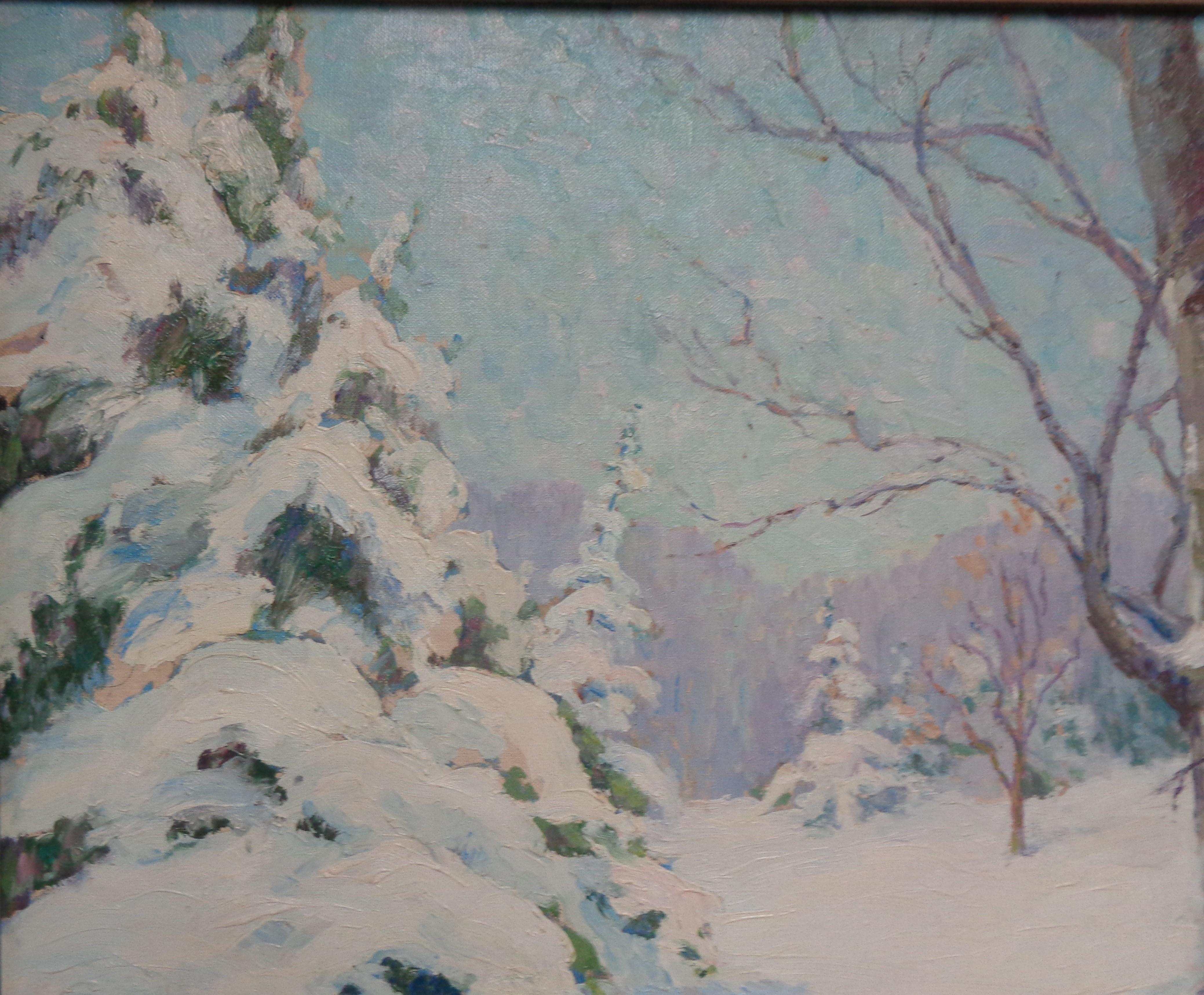 Impressionista americano Hobart Nichols Scena di neve Pittura ad olio Salmagundi Club - Painting Impressionismo di Henry Hobart Nichols Jr.