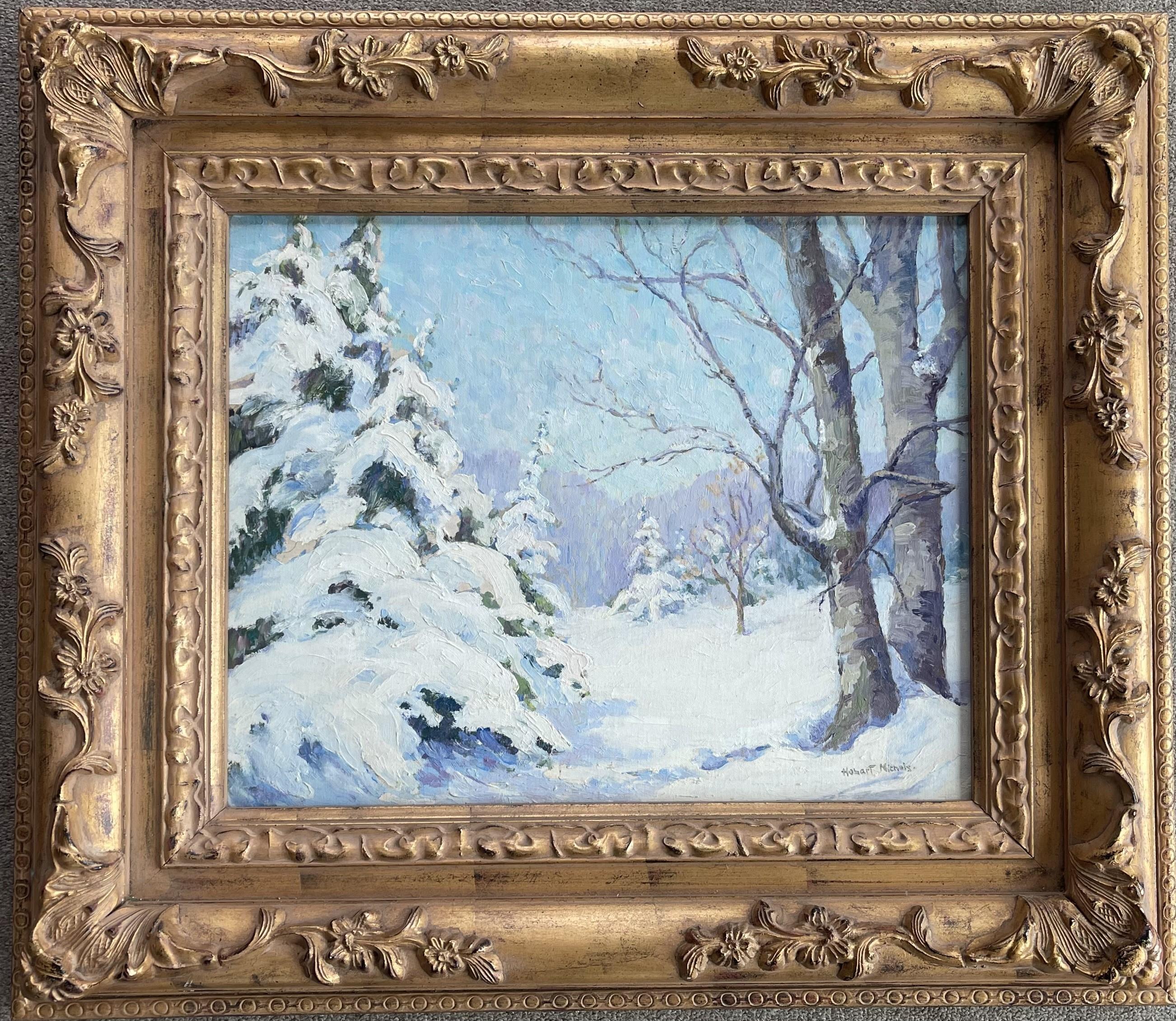 Impresionista americano Hobart Nichols Escena de nieve Pintura al óleo Club Salmagundi