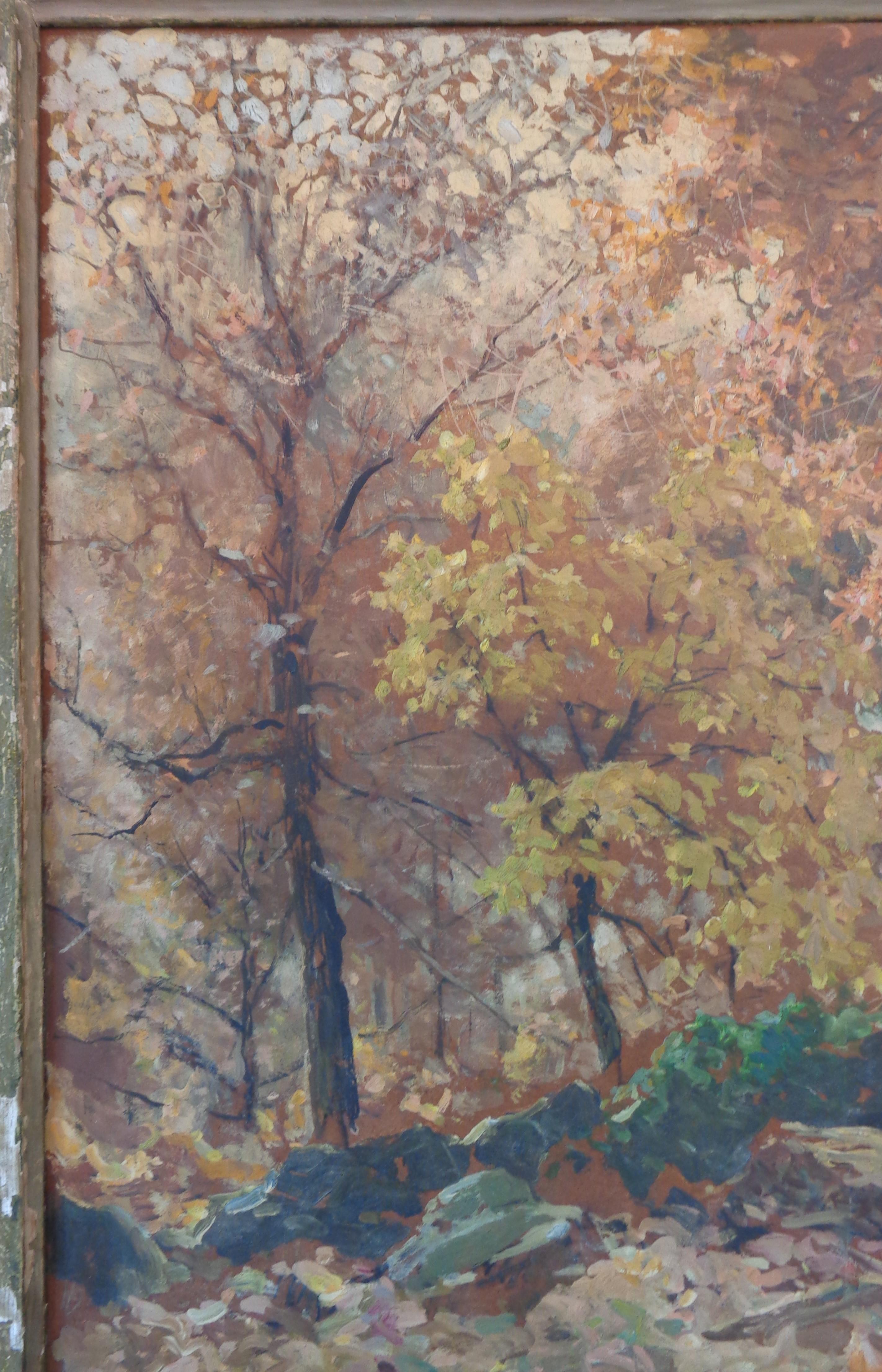  American Impressionist Salmagundi Club Artist Oil Painting Henry Hobart Nichols - Brown Landscape Painting by Henry Hobart Nichols Jr.