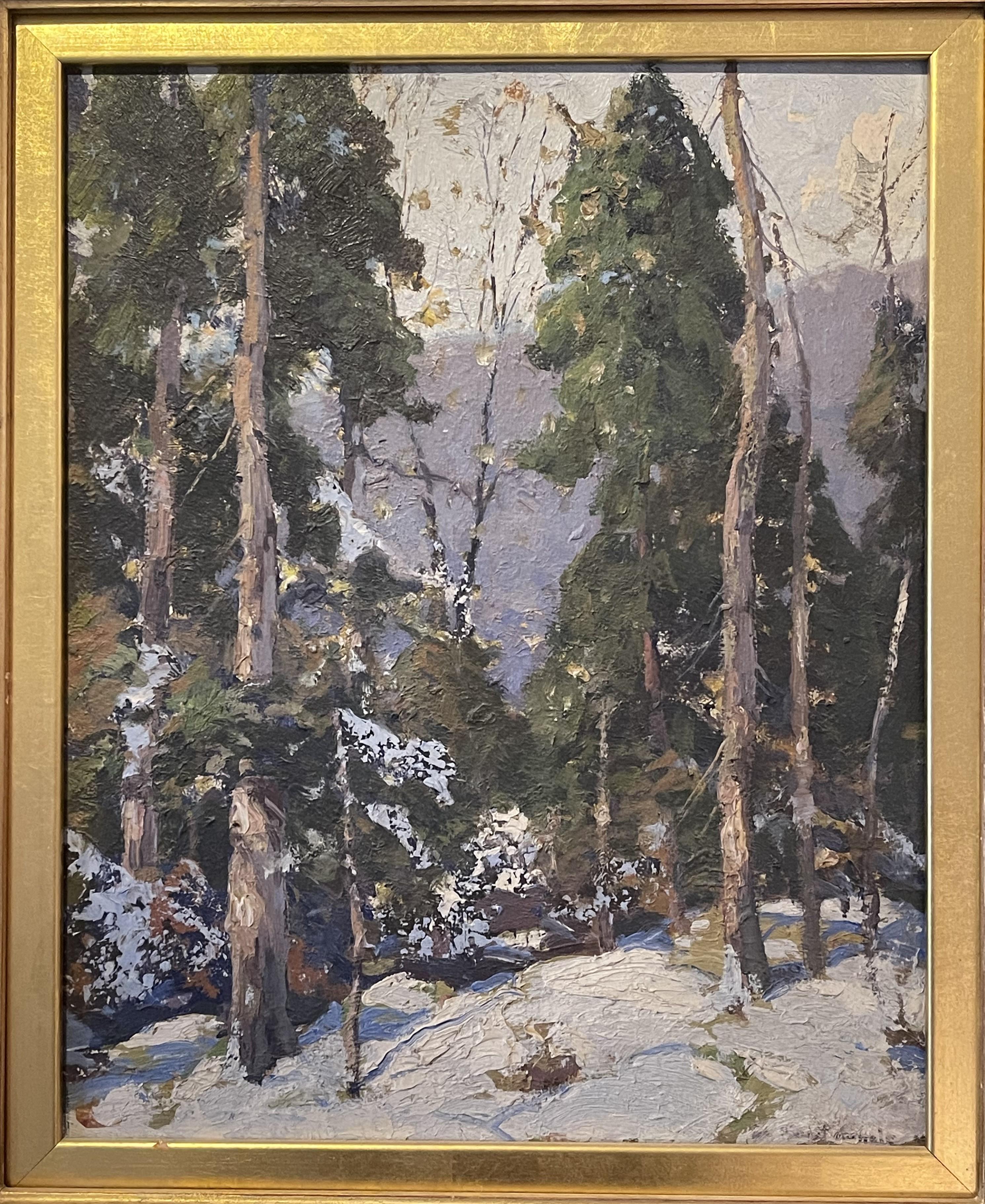 Winter Landscape
oil/board
13 x 16 image 19. 5 x 22.5 framed 
Here is a beautiful winter snow scene oil painting on board by Hobart Nichols signed lower right.  The painting is in good condition and the frame shows age with wear, chips, etc. and has