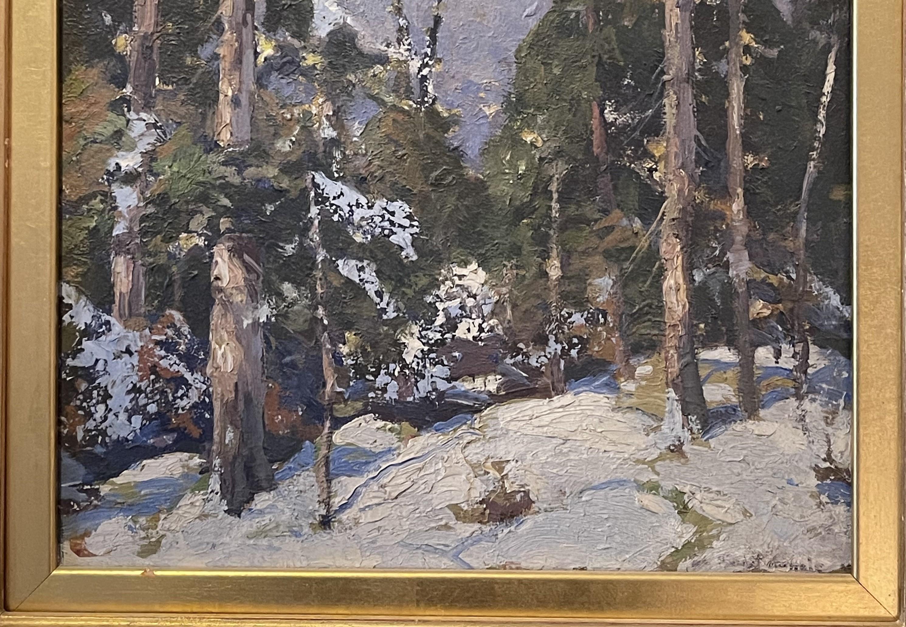  American Impressionist Snow Scene Salmagundi Artist Oil Painting Hobart Nichols For Sale 1