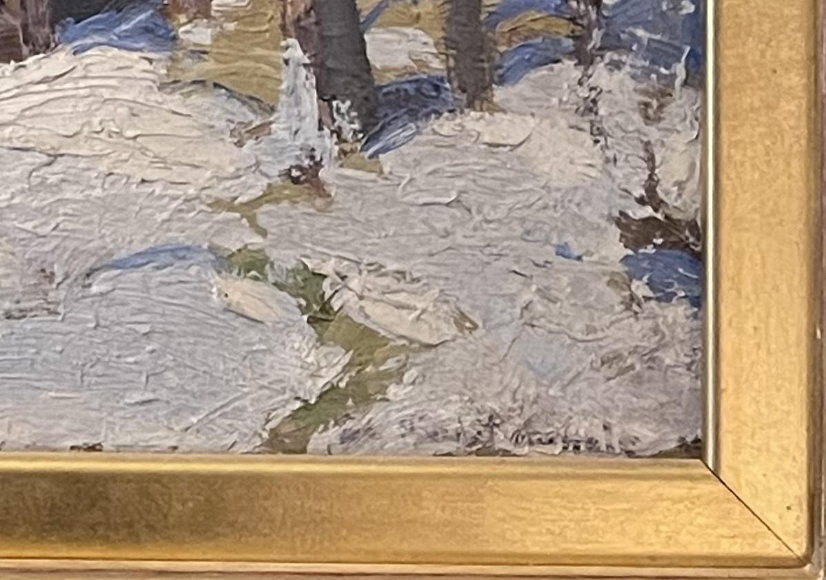  American Impressionist Snow Scene Salmagundi Artist Oil Painting Hobart Nichols For Sale 3