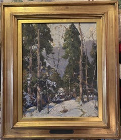  Peinture à l'huile impressionniste américaine représentant une scène de neige de Salmagundi par Hobart Nichols