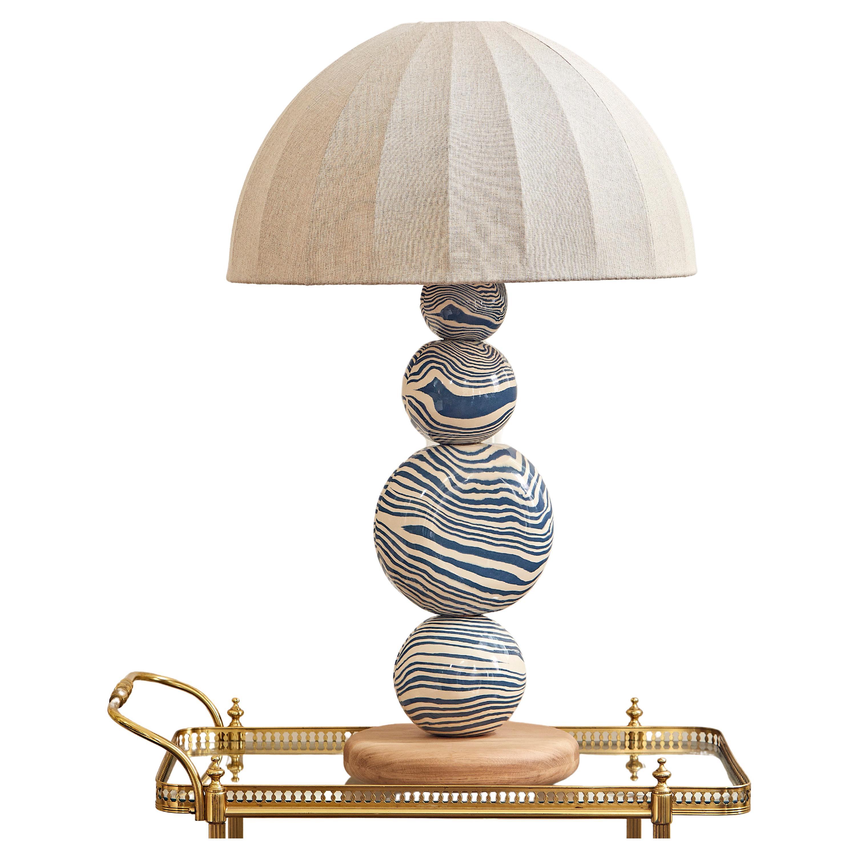 Henry Holland Studio Handmade Blue and White Ceramic Sphere Table Lamp For Sale