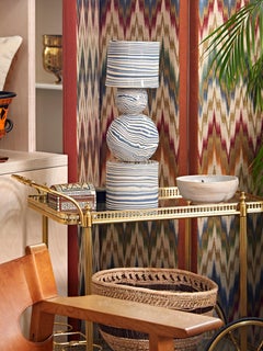 Henry Holland Studio Handmade Blue and White Ceramic Sphere "UP" Table Lamp