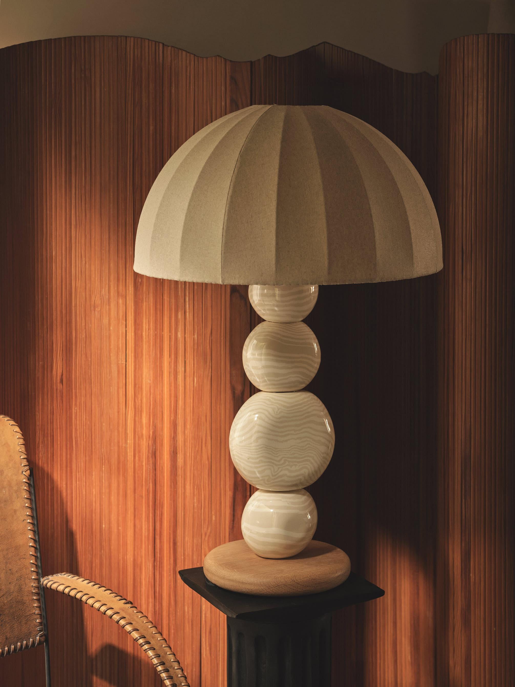 Fired Henry Holland Studio Handmade Oatmeal and White Ceramic Sphere Table Lamp For Sale