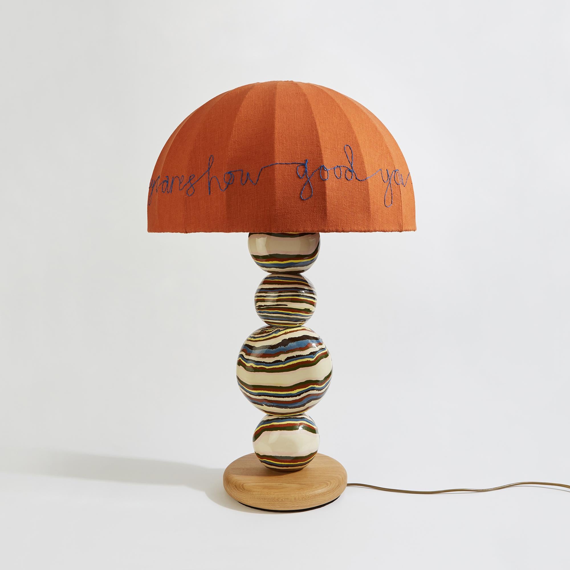  'Nobody Cares How Good You Used To Be',  the name given to the collaboration between Henry Holland and Paul Smith. This lamp as well as special one-off creations came about through Henry’s experimentation with form shape and colours inspired by