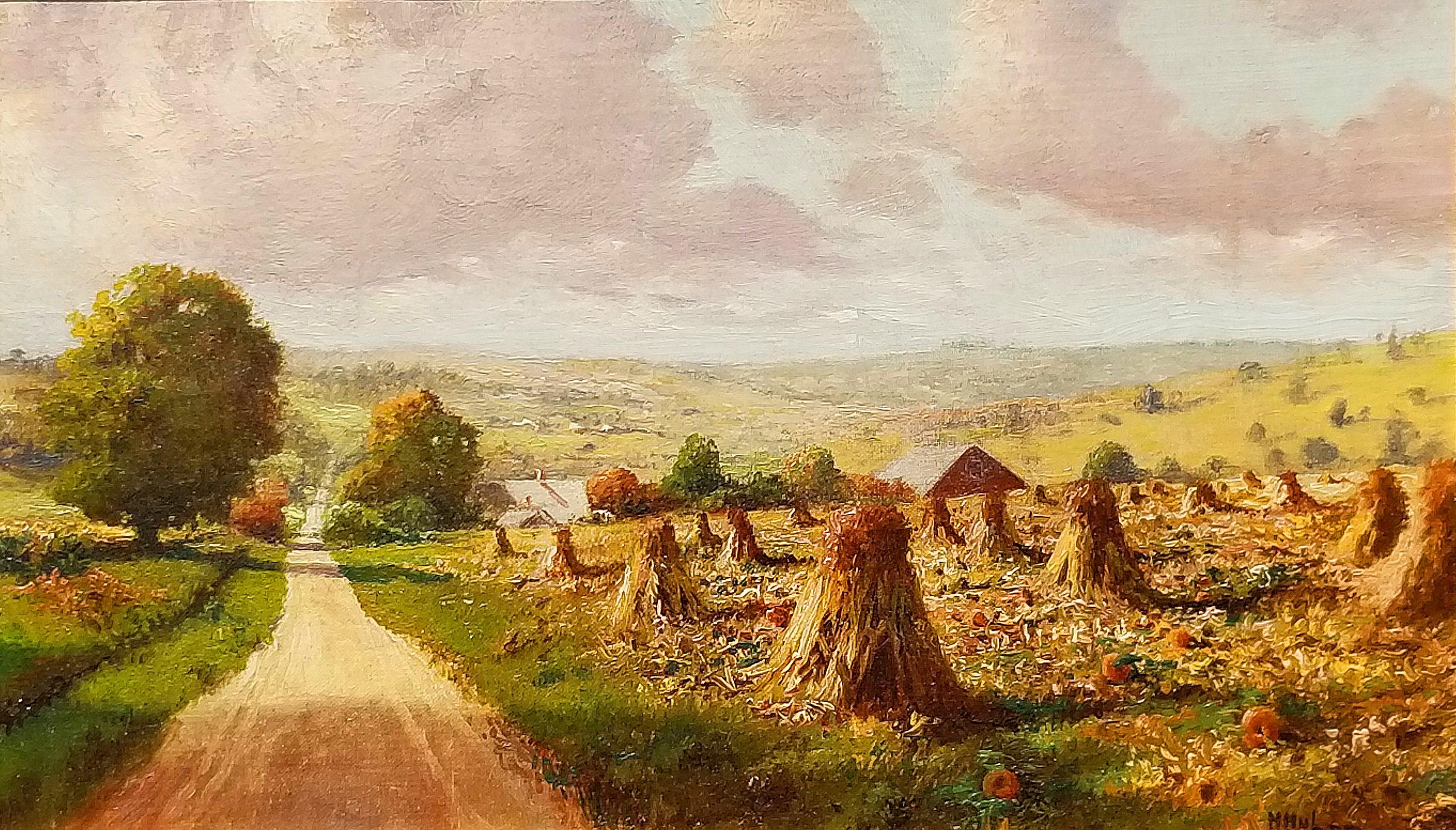 Largo camino rural, otoño - Landscape Painting Beige de Henry Hulsmann