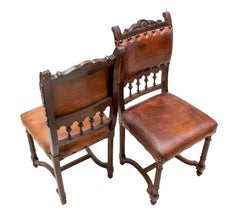 Henry II Walnut Leather Chairs, a Set of Two