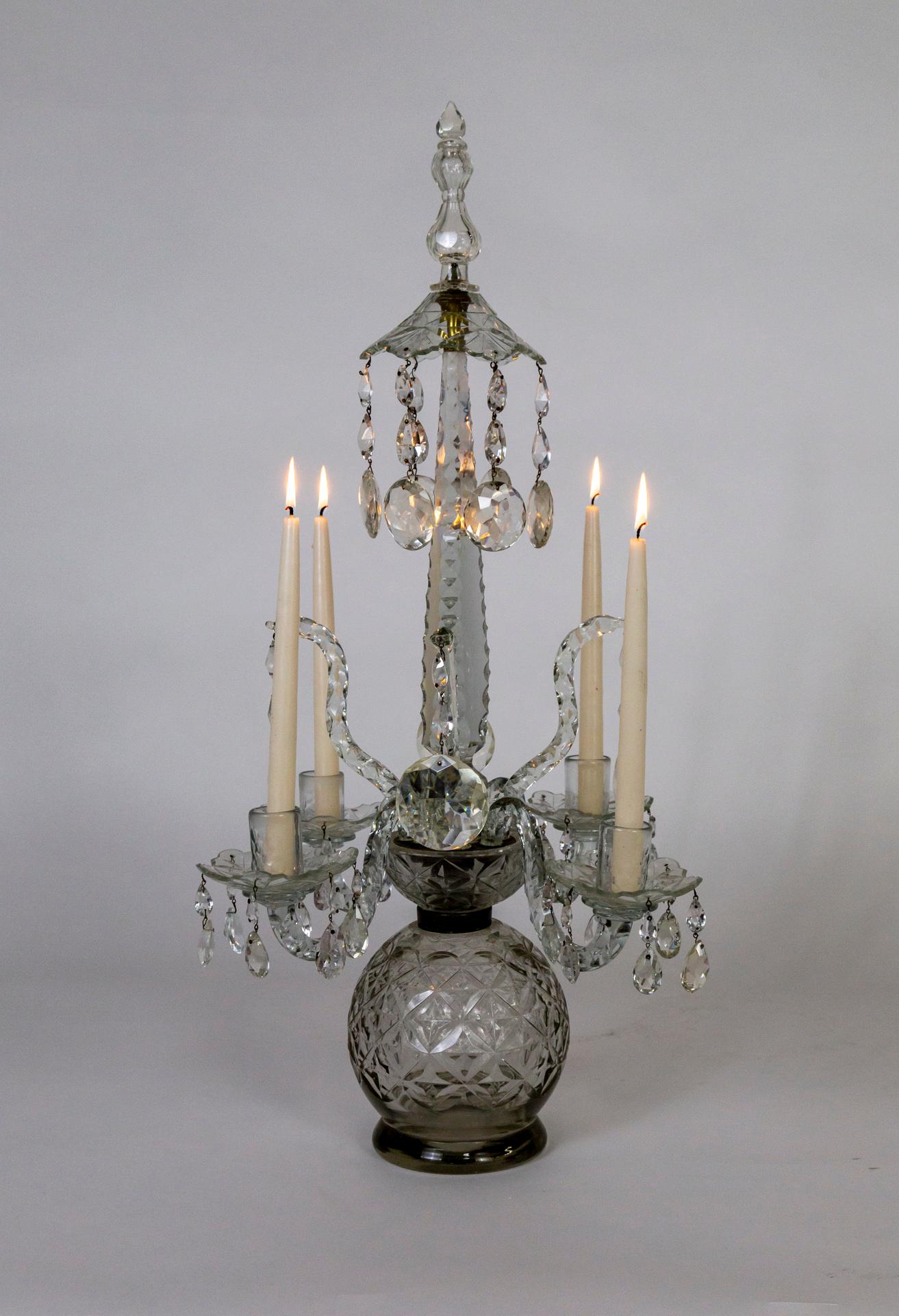 Henry iii 19th Cent. Cut Crystal 4-Arm Candelabra In Good Condition For Sale In San Francisco, CA