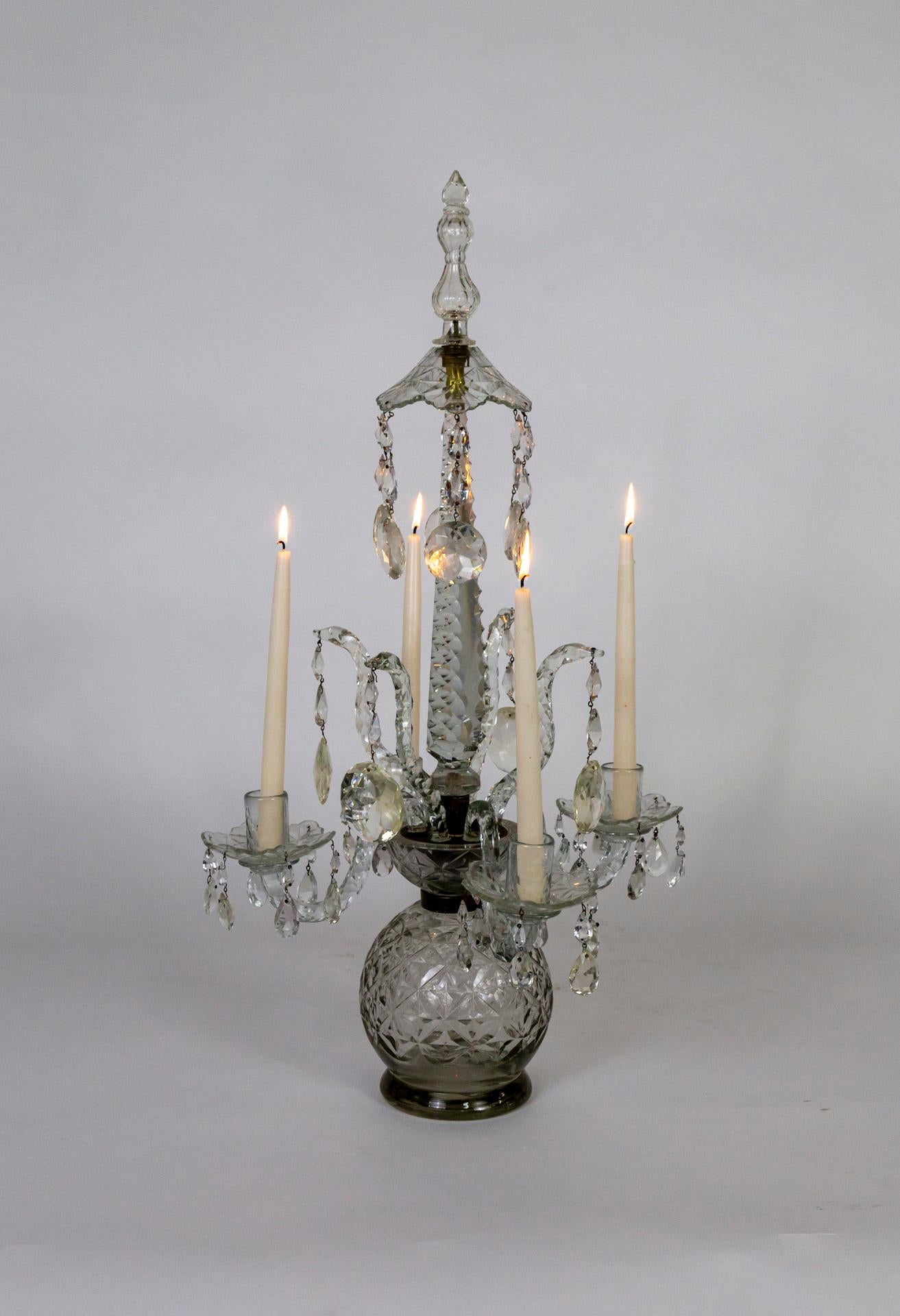 19th Century Henry iii 19th Cent. Cut Crystal 4-Arm Candelabra For Sale