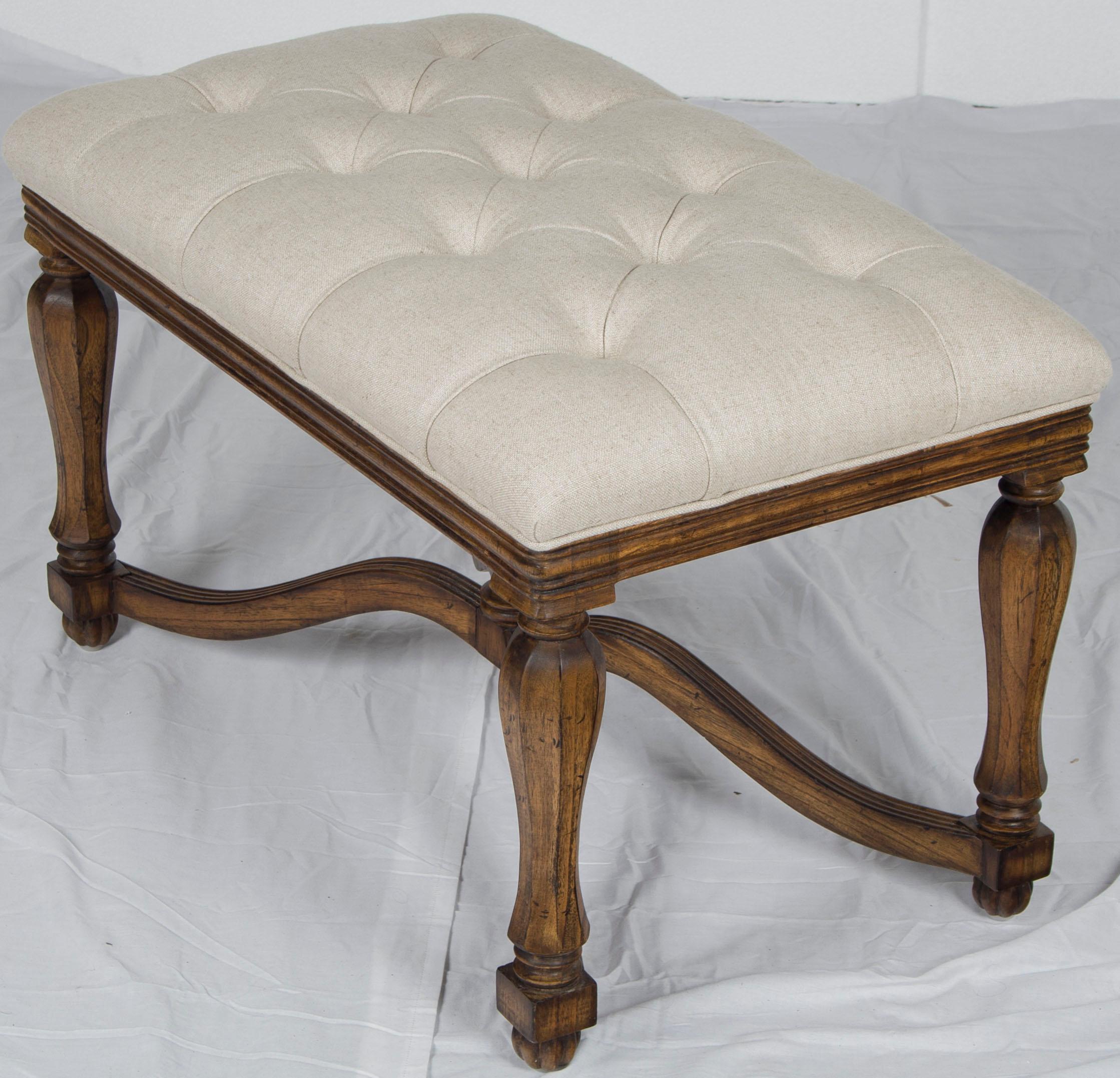 French Provincial Henry IV Style Small Upholstered Bench Stool Ottoman