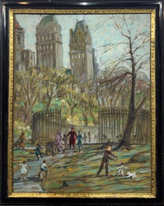 Central Park, Cityscape with Figures by American Impressionist Painter
