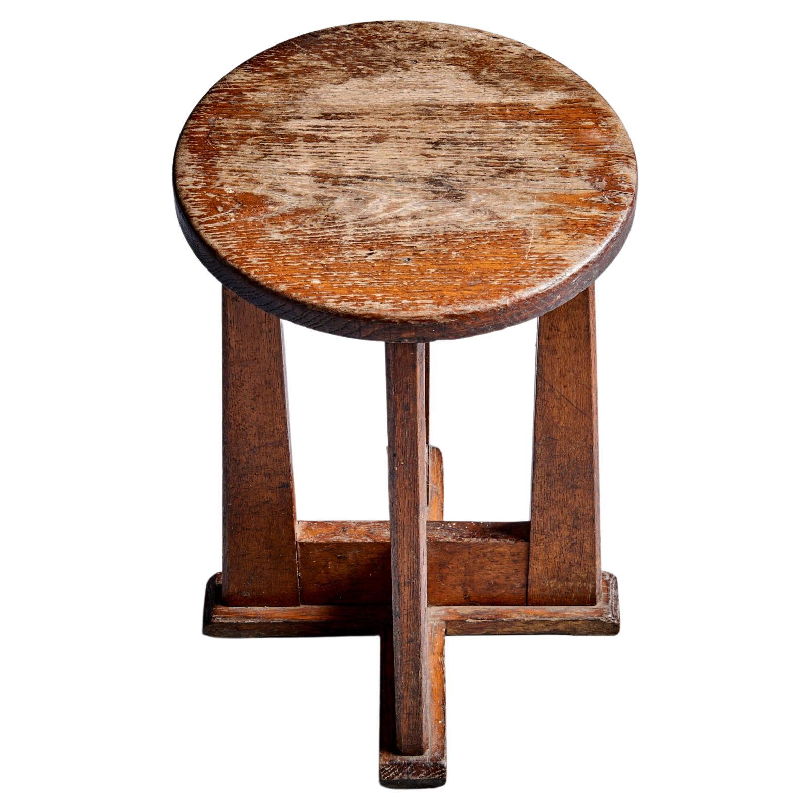 Henry Jacques Le Même Oak Stool France - 1940s