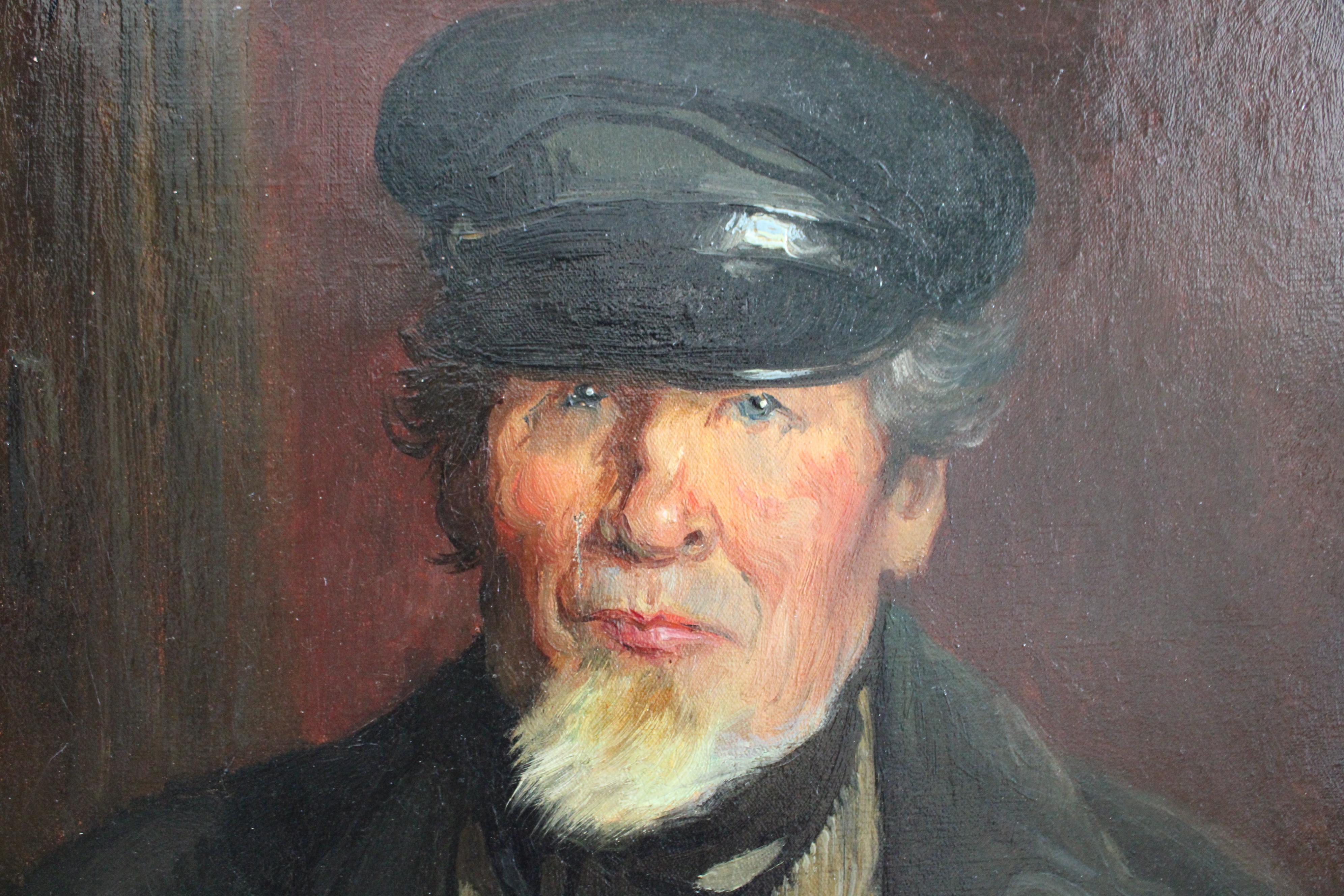 Antique Sailor Man portrait oil painting French portrait of a male with a beard - French School Painting by Henry Jacquier