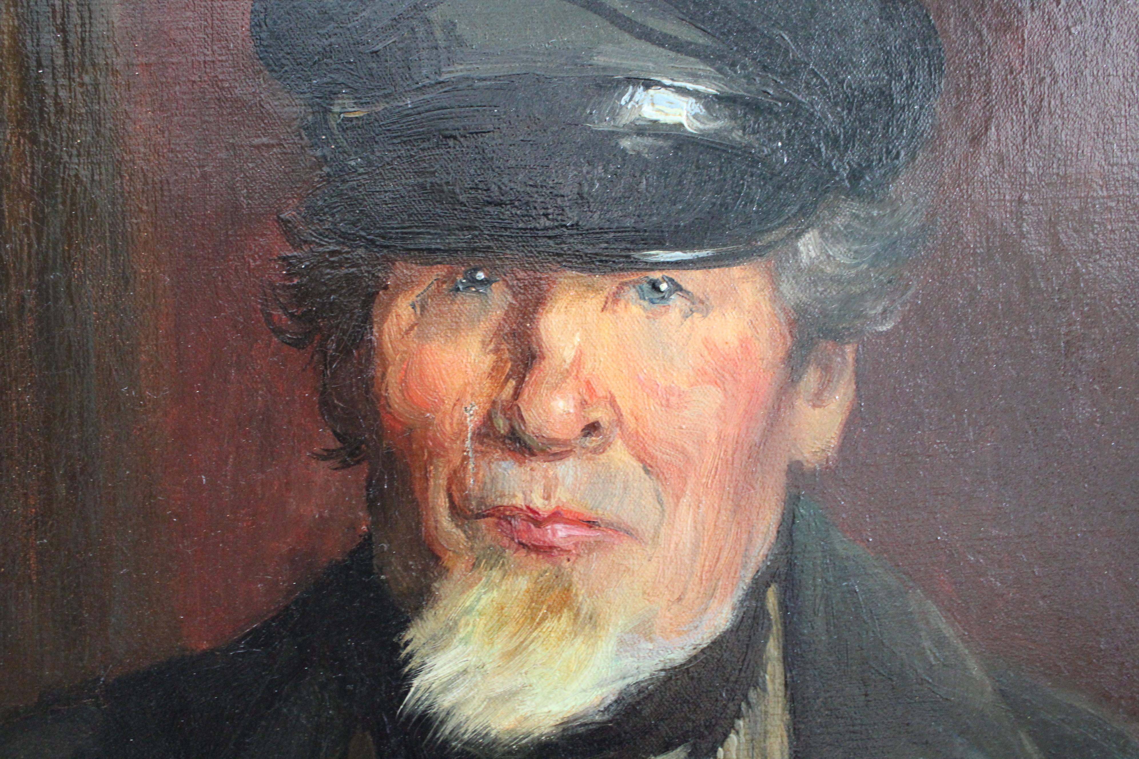 Antique Sailor Man portrait oil painting French portrait of a male with a beard - Brown Portrait Painting by Henry Jacquier