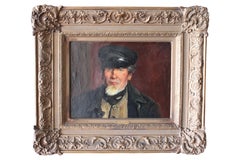 Antique Sailor Man portrait peinture à l'huile Antique French portrait d'un homme avec une barbe