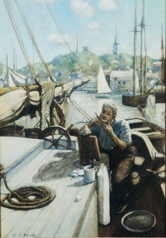 Gloucester P-Town Pyle School Painting  Henry J Peck - Portugese Fisherman