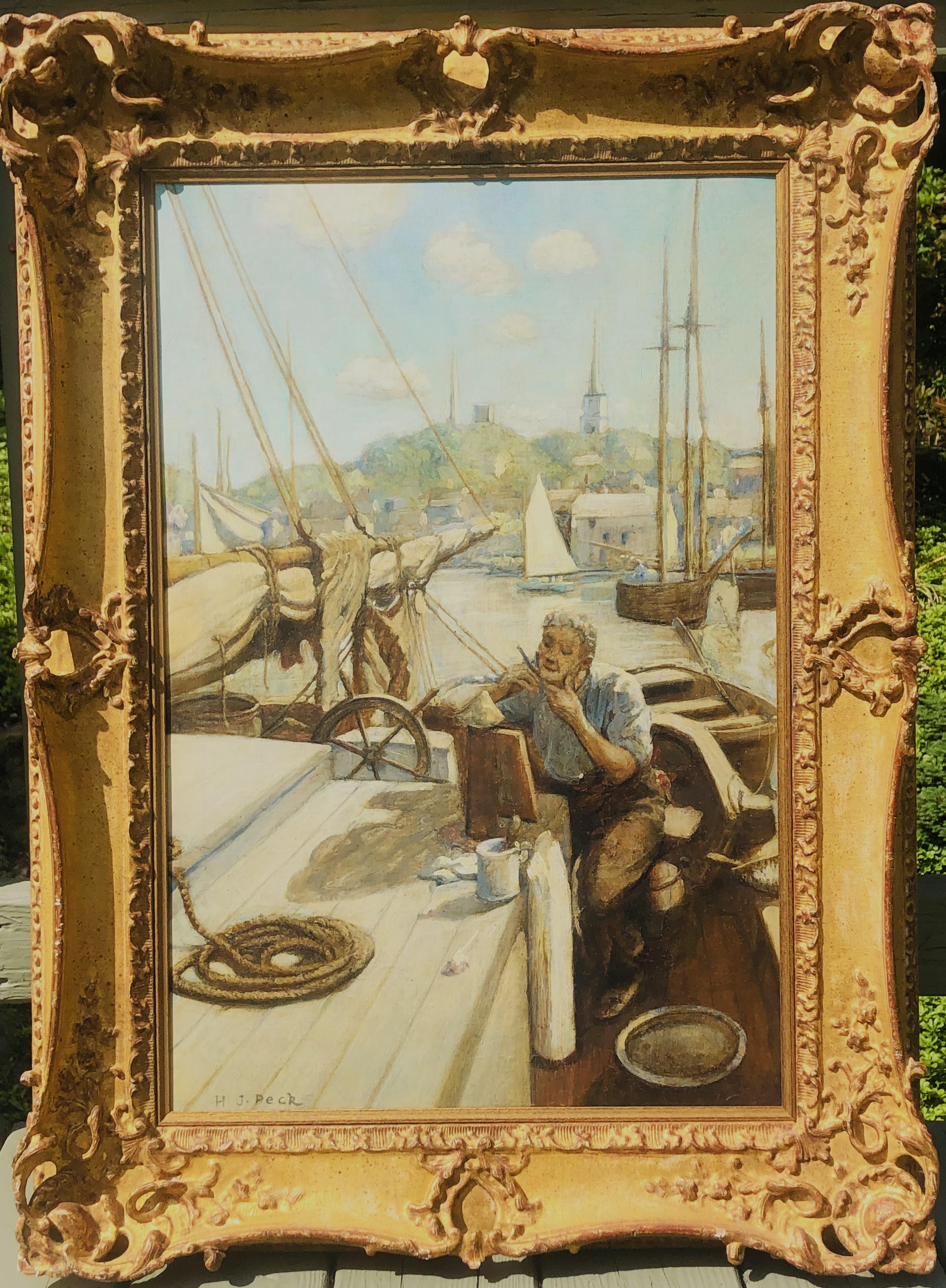 Gloucester P-Town Pyle School Painting  Henry J Peck - Portugese Fisherman For Sale 1