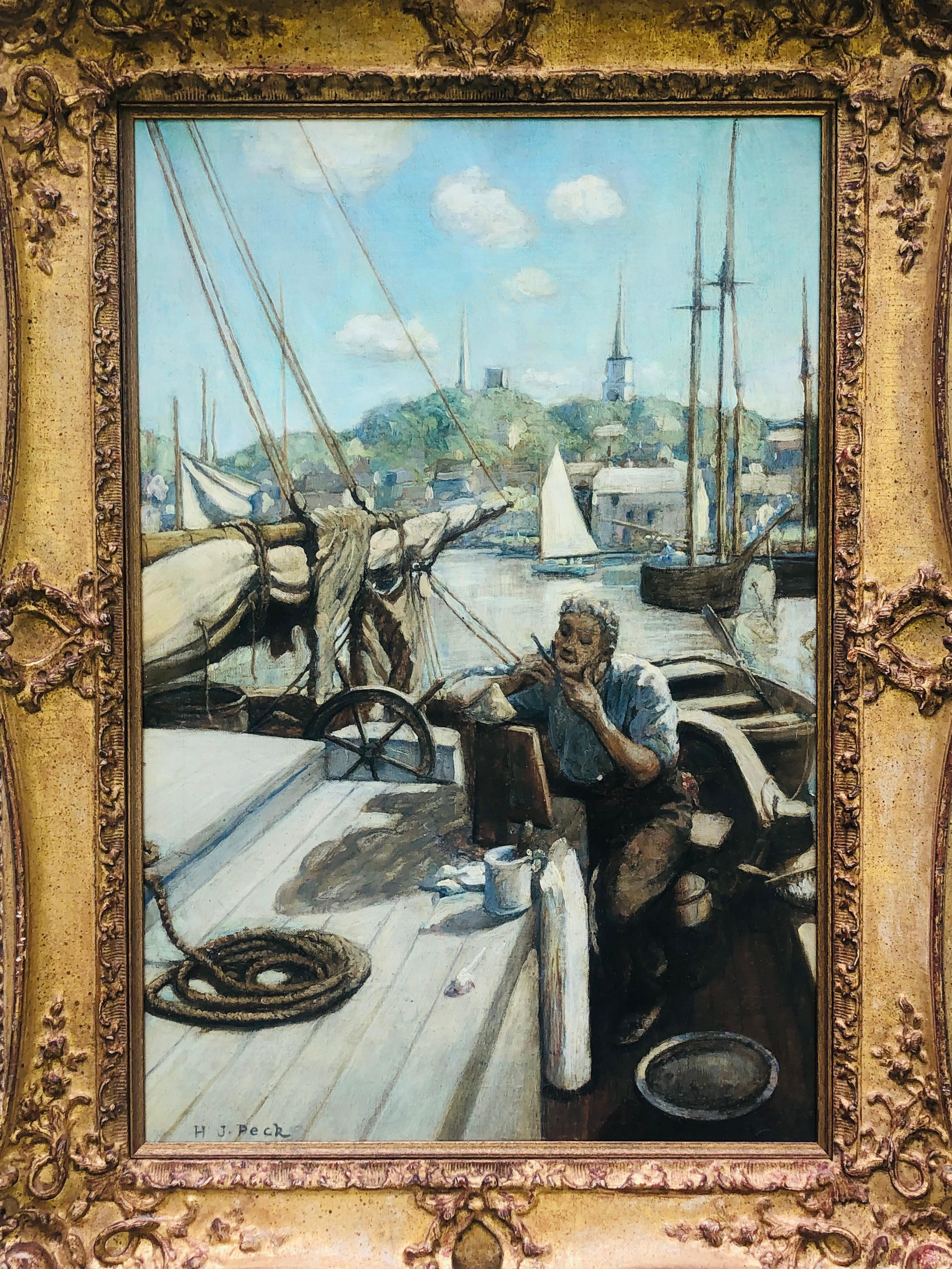 Gloucester P-Town Pyle School Painting  Henry J Peck - Portugese Fisherman For Sale 6