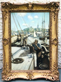 Gloucester P-Town Pintura de la Escuela Pyle  Henry J Peck - Pescador portugués