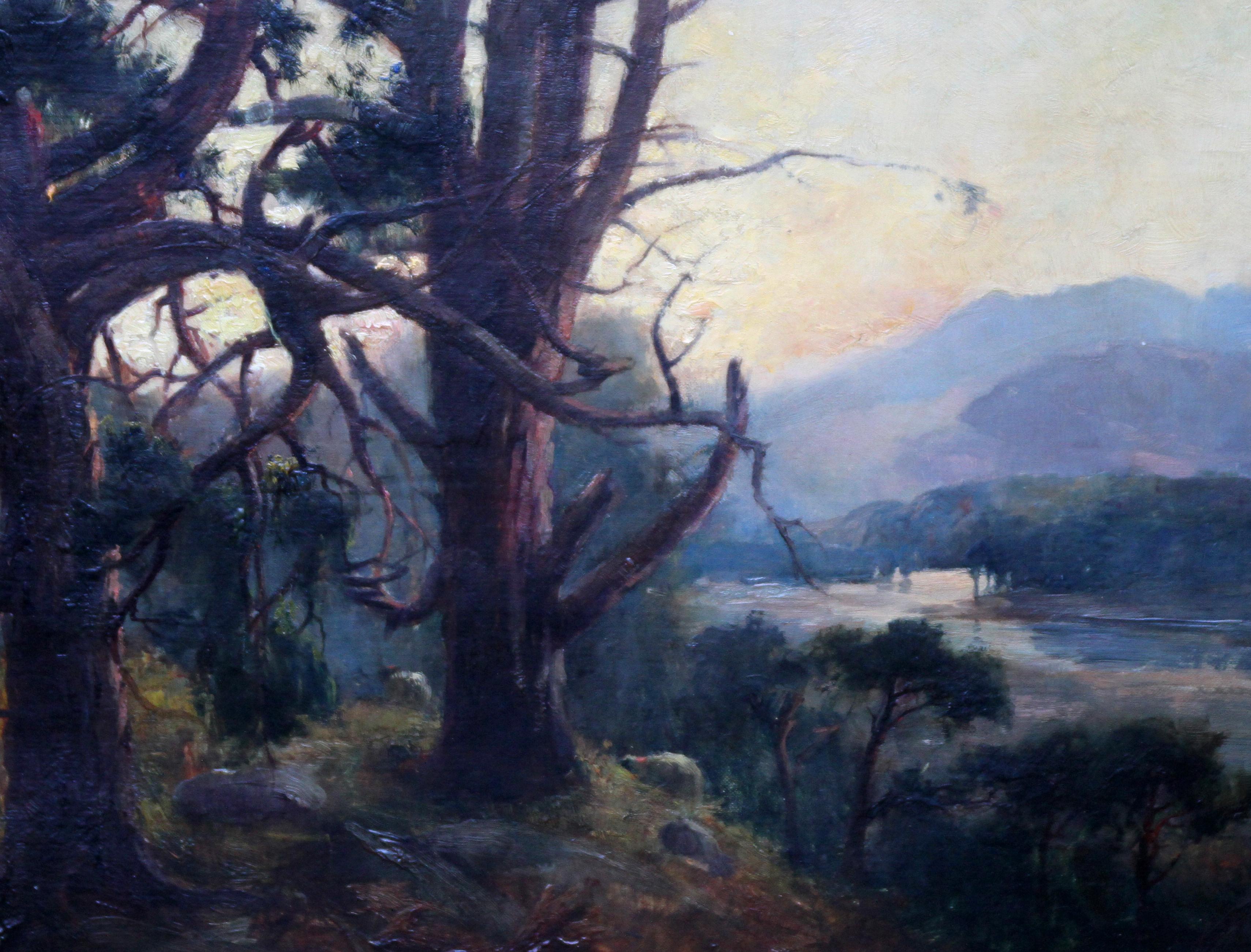 Looking Down From the Woods at Sunset - Scottish Edwardian art oil landscape  - Impressionist Painting by Henry Jobson Bell