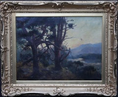 Antique Looking Down From the Woods at Sunset - Scottish Edwardian art oil landscape 