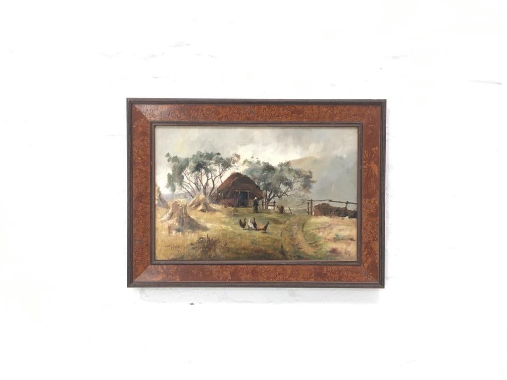Hardwood Henry Jobson Bell Scottish Highland Crofter's Cottage Oil on Canvas Signed, 1891