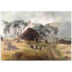 Antique Henry Jobson Bell Scottish Highland Crofter's Cottage Oil on Canvas Signed, 1891