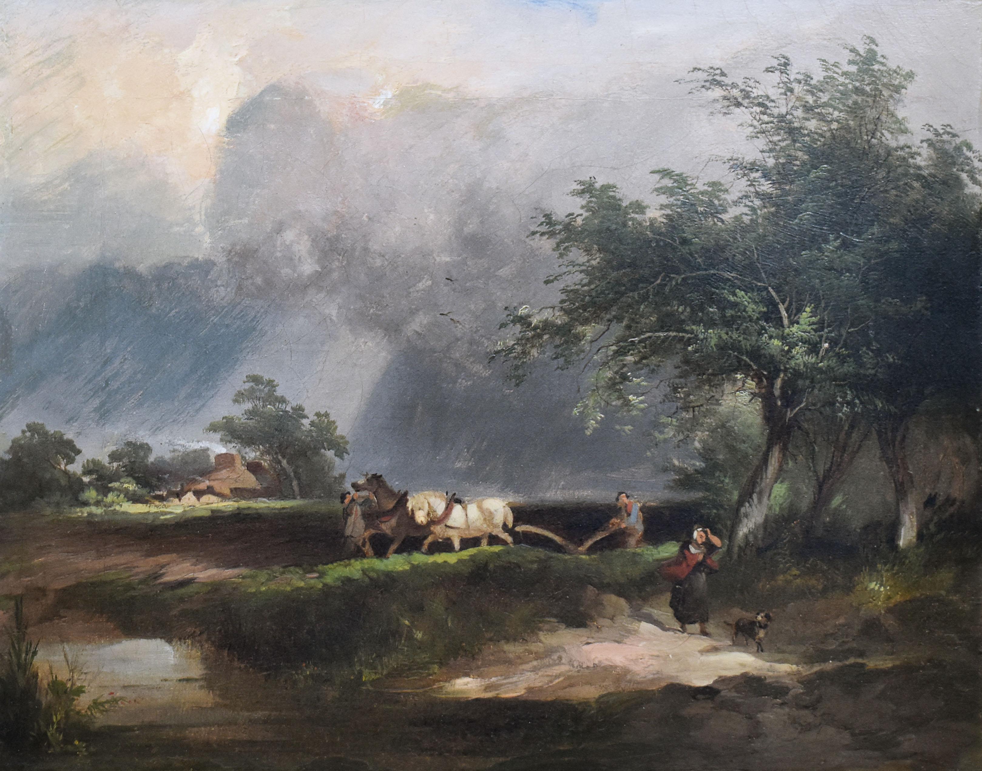 Antique English Pastoral Barbizon Horse Landscape Painting by Henry Boddington 1