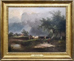 Ancienne peinture anglaise de paysage champêtre pastoral à cheval de Barbizon par Henry Boddington