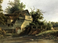 Landschaft mit Mühle, Original Öl auf Leinwand, viktorianischer Stil, Mitte des 19. Jahrhunderts