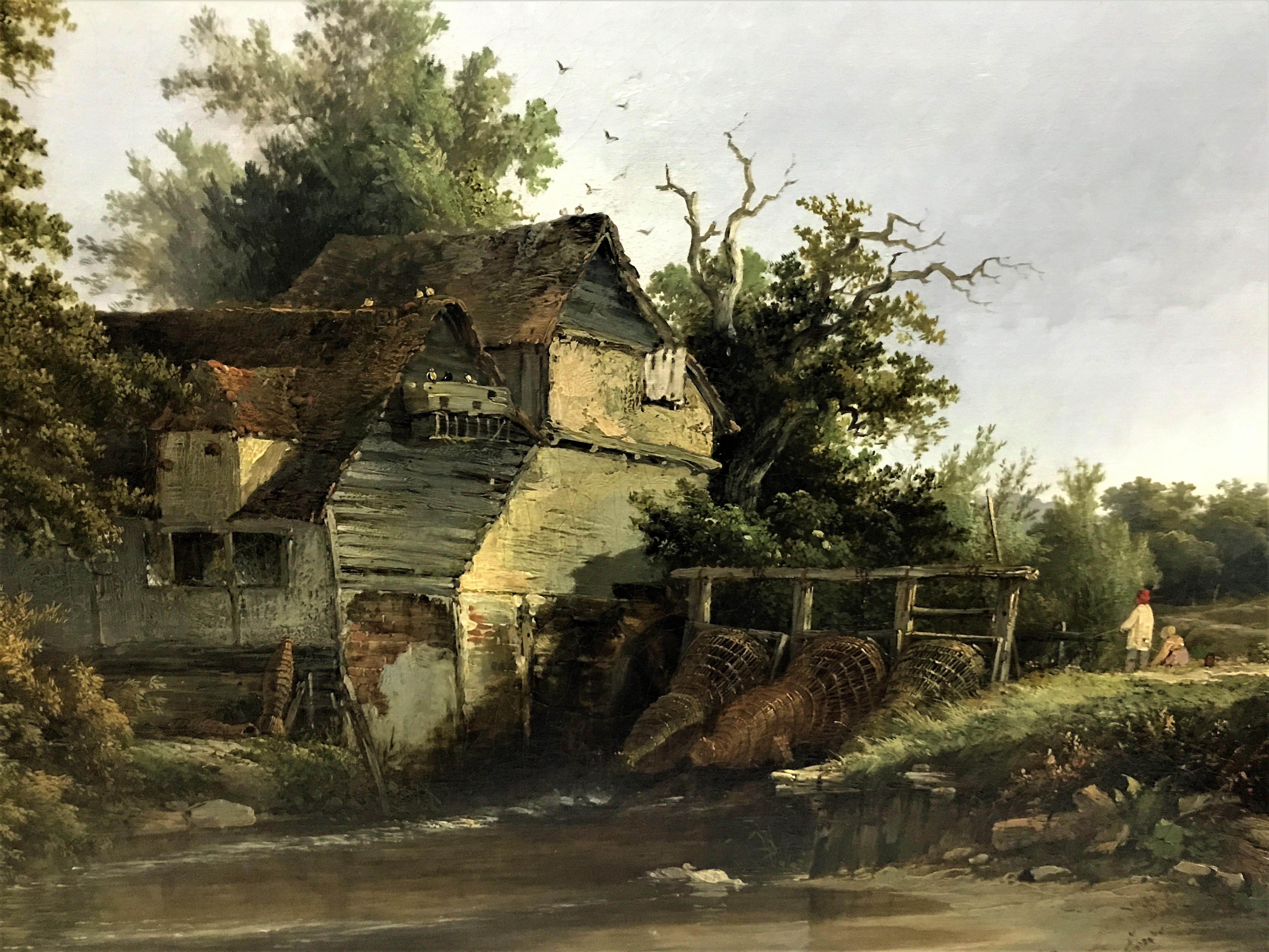 Landschaft mit Mühle, Original Öl auf Leinwand, viktorianischer Stil, Mitte des 19. Jahrhunderts – Painting von Henry John Boddington