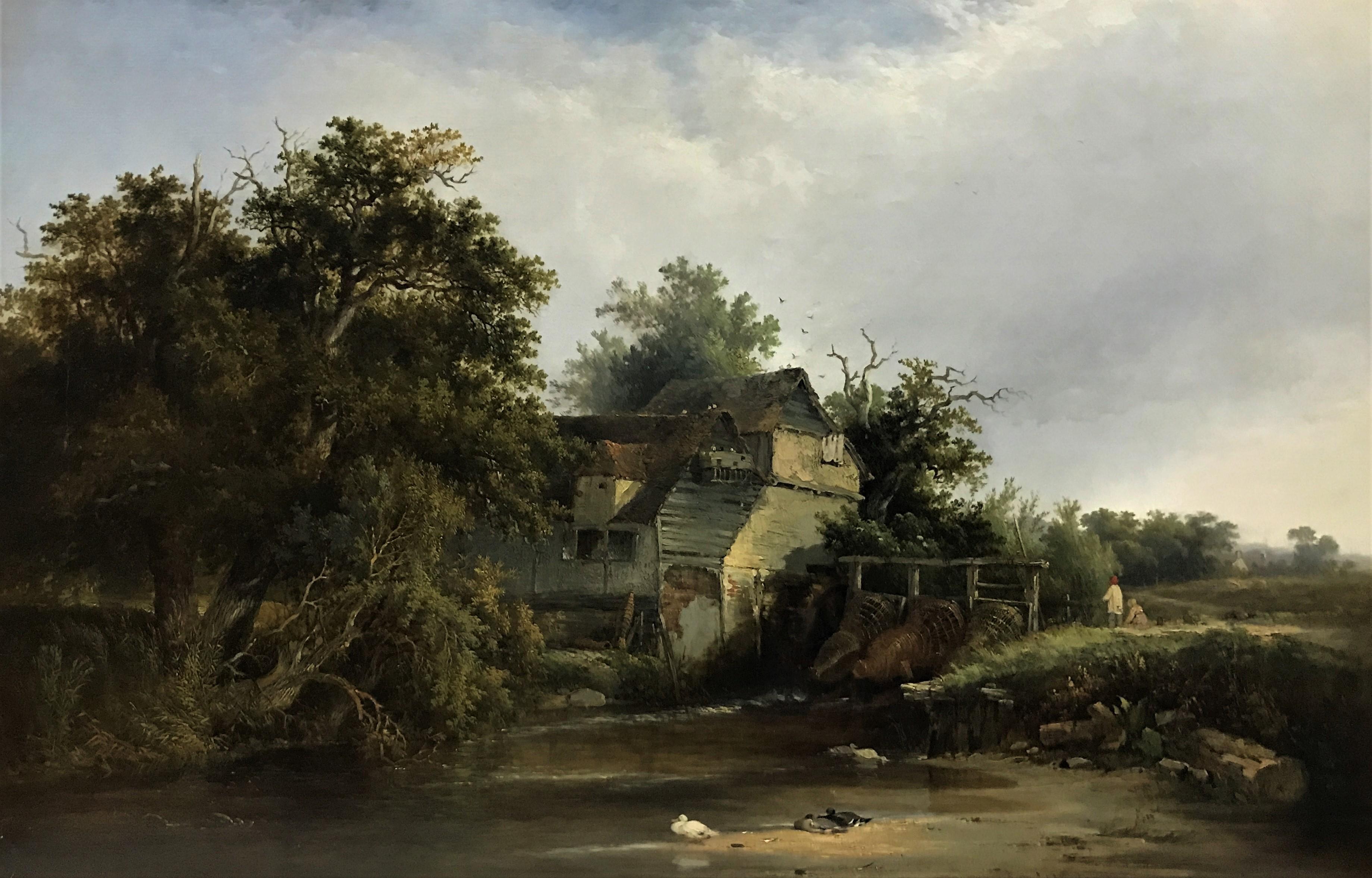 Landscape with Mill, Original Oil on Canvas, Victorian style, mid 19thC