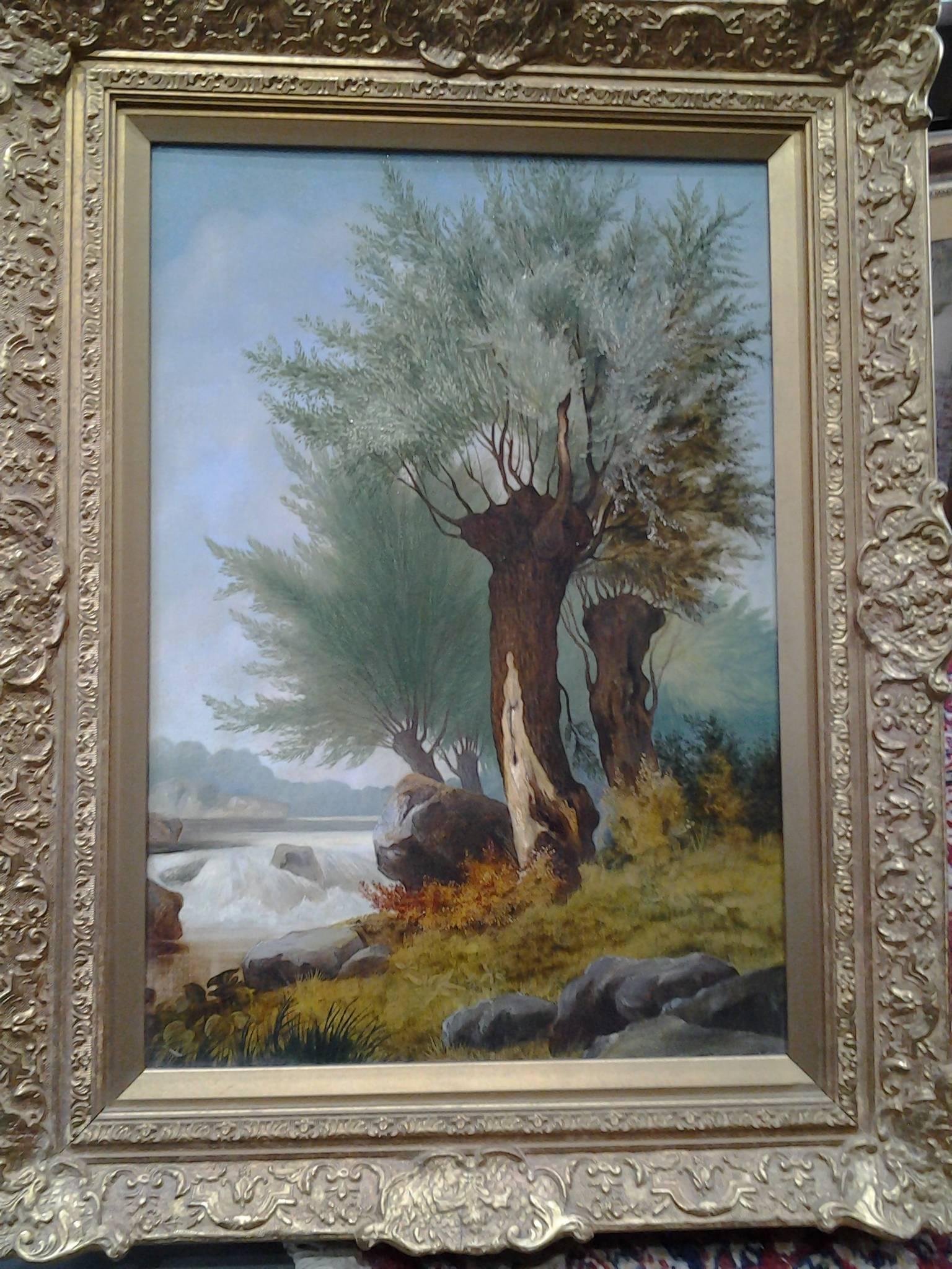 Pollarded Willows on the riverbank of the Thames - Painting by Henry John Boddington