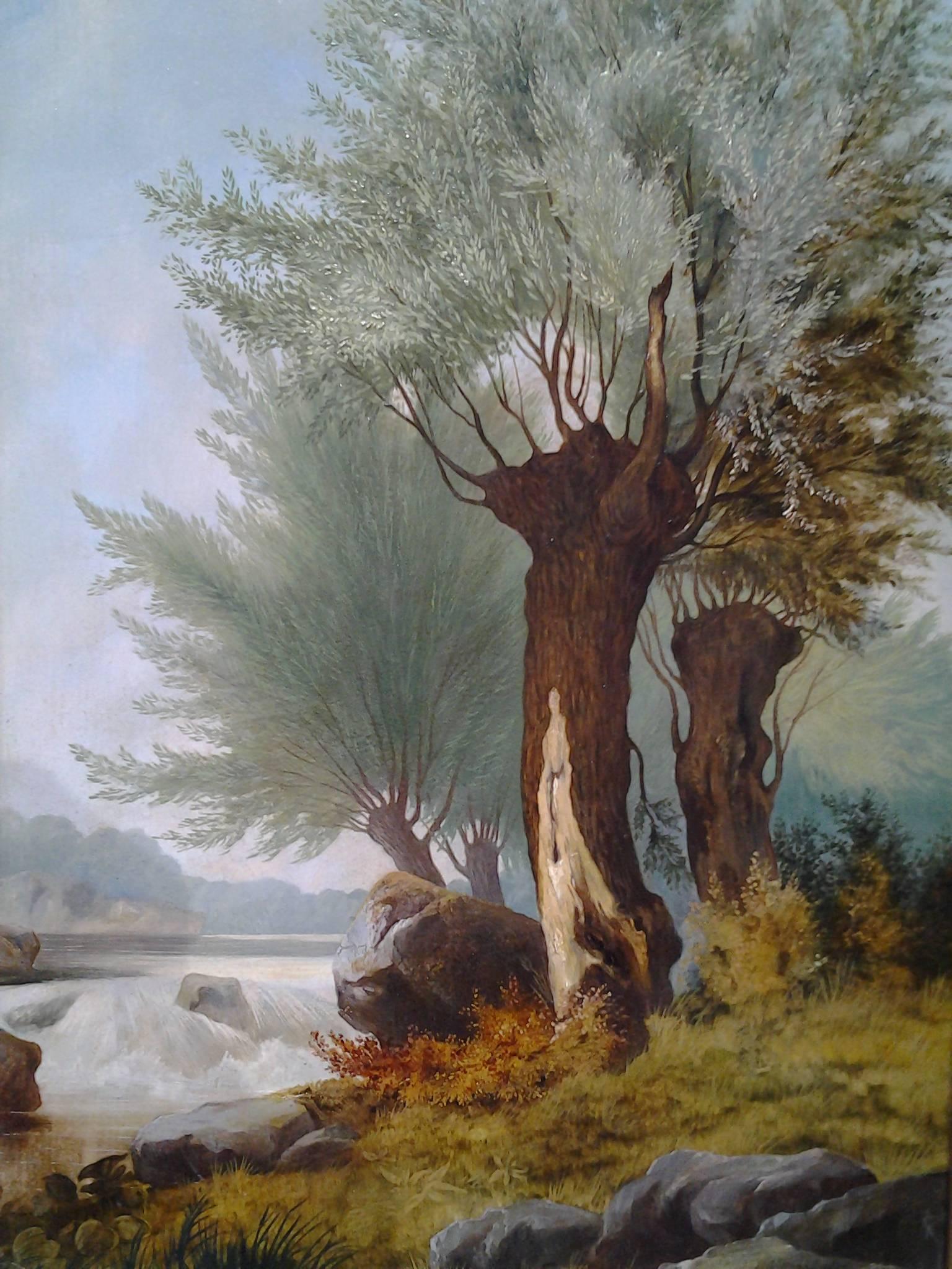 Henry John Boddington Landscape Painting - Pollarded Willows on the riverbank of the Thames