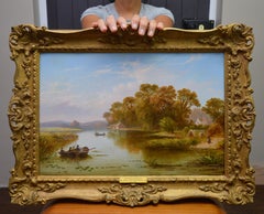 La Tamise près de Hampton - Peinture à l'huile de paysage de rivière anglaise du 19e siècle