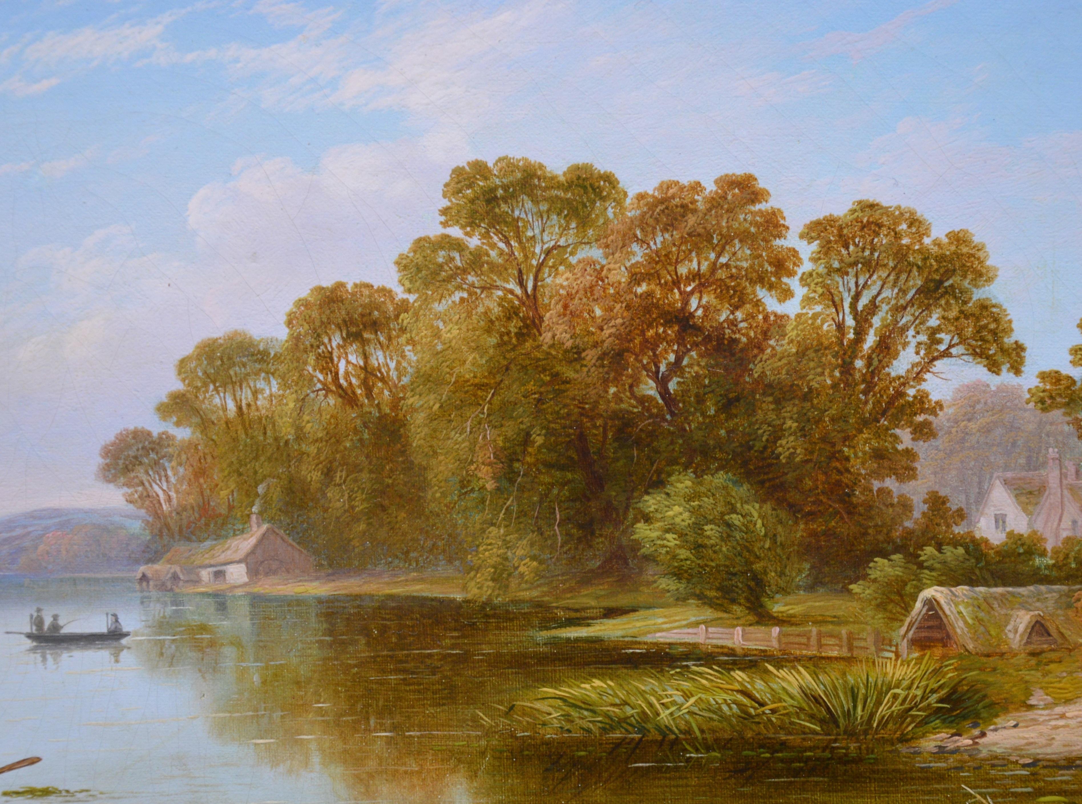 The Thames near Hampton - 19th Century English River Landscape Oil Painting - Brown Landscape Painting by Henry John Boddington