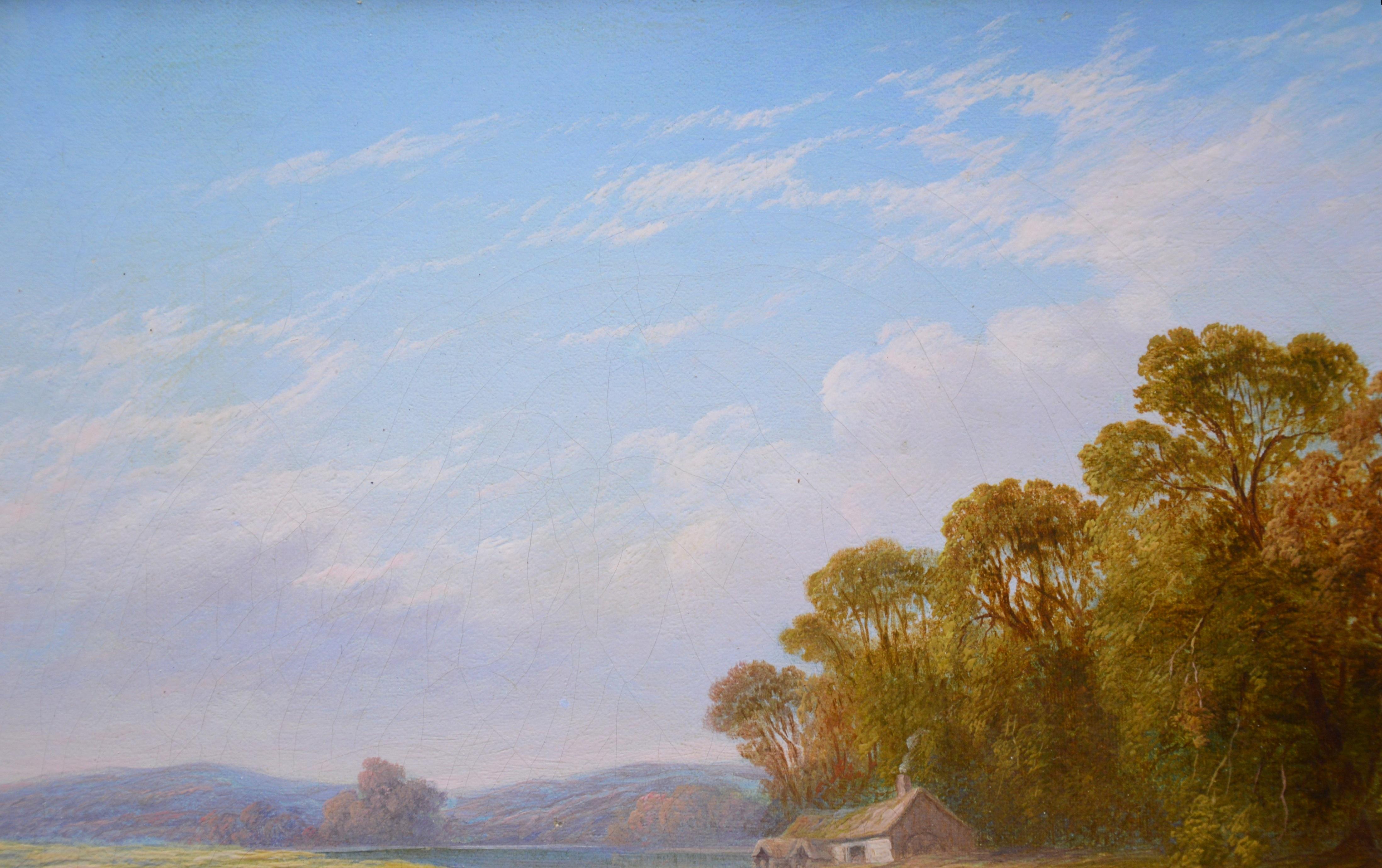 The Thames near Hampton - 19th Century English River Landscape Oil Painting 1