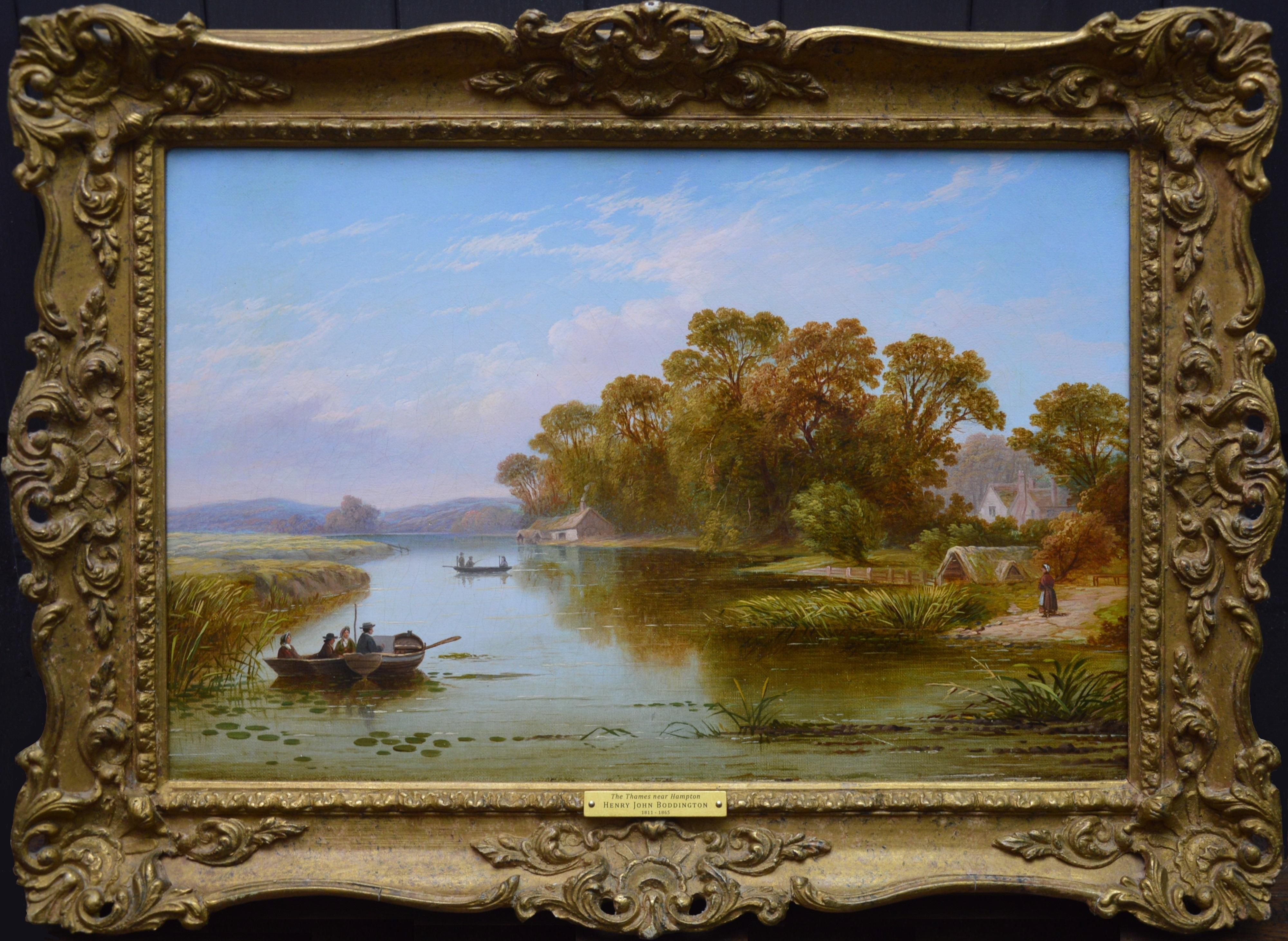 Henry John Boddington Landscape Painting - The Thames near Hampton - 19th Century English River Landscape Oil Painting