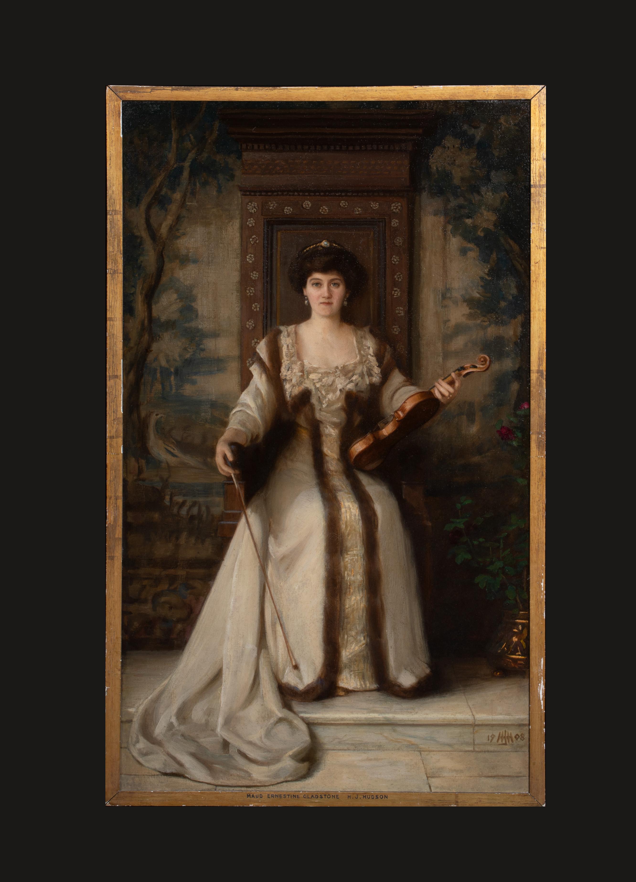 Portrait of Maud Ernestine (Rendel) Gladstone CBE (1865 - 1941), dated 1908   - Painting by  Henry John HUDSON