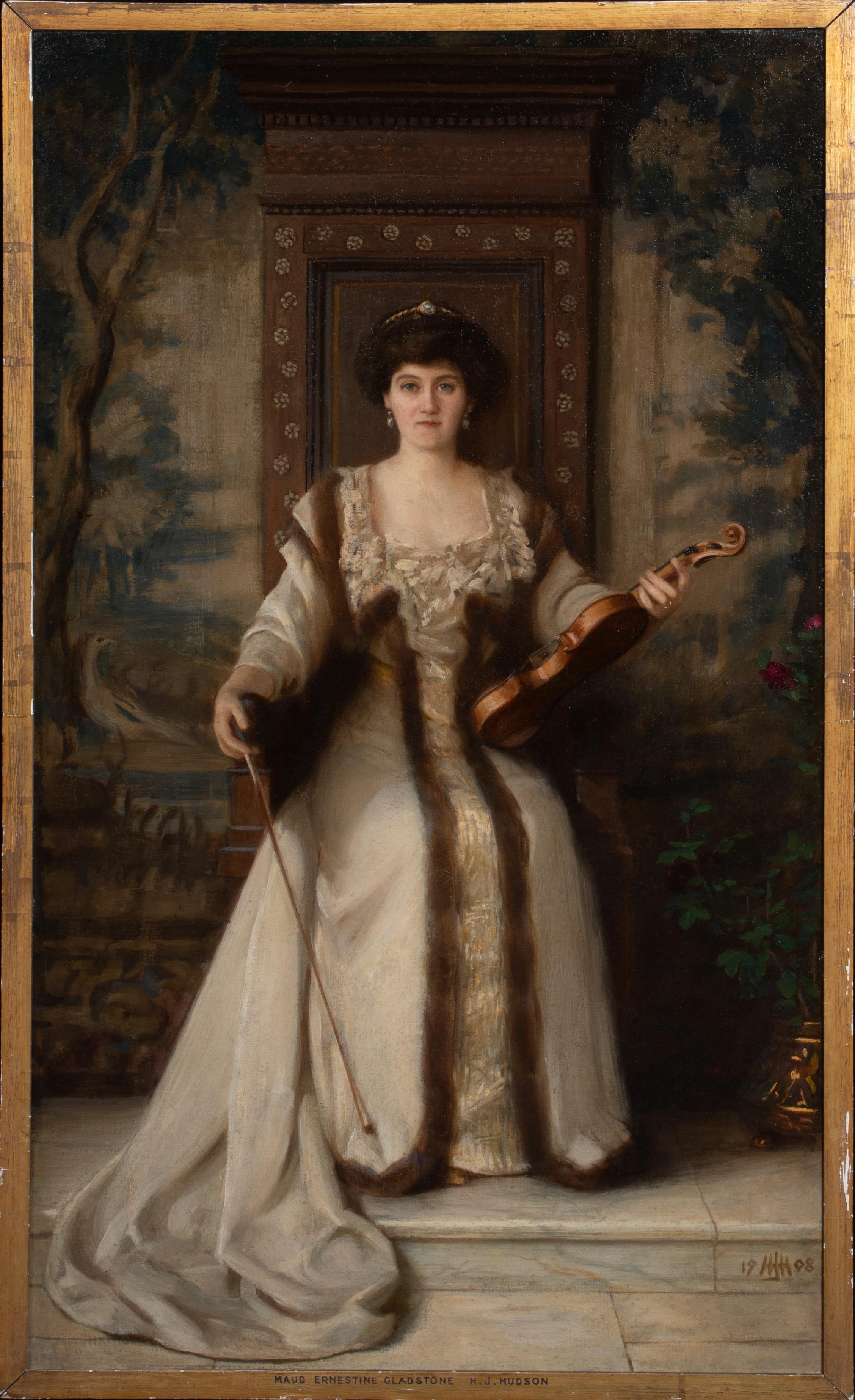  Henry John HUDSON Portrait Painting - Portrait of Maud Ernestine (Rendel) Gladstone CBE (1865 - 1941), dated 1908  