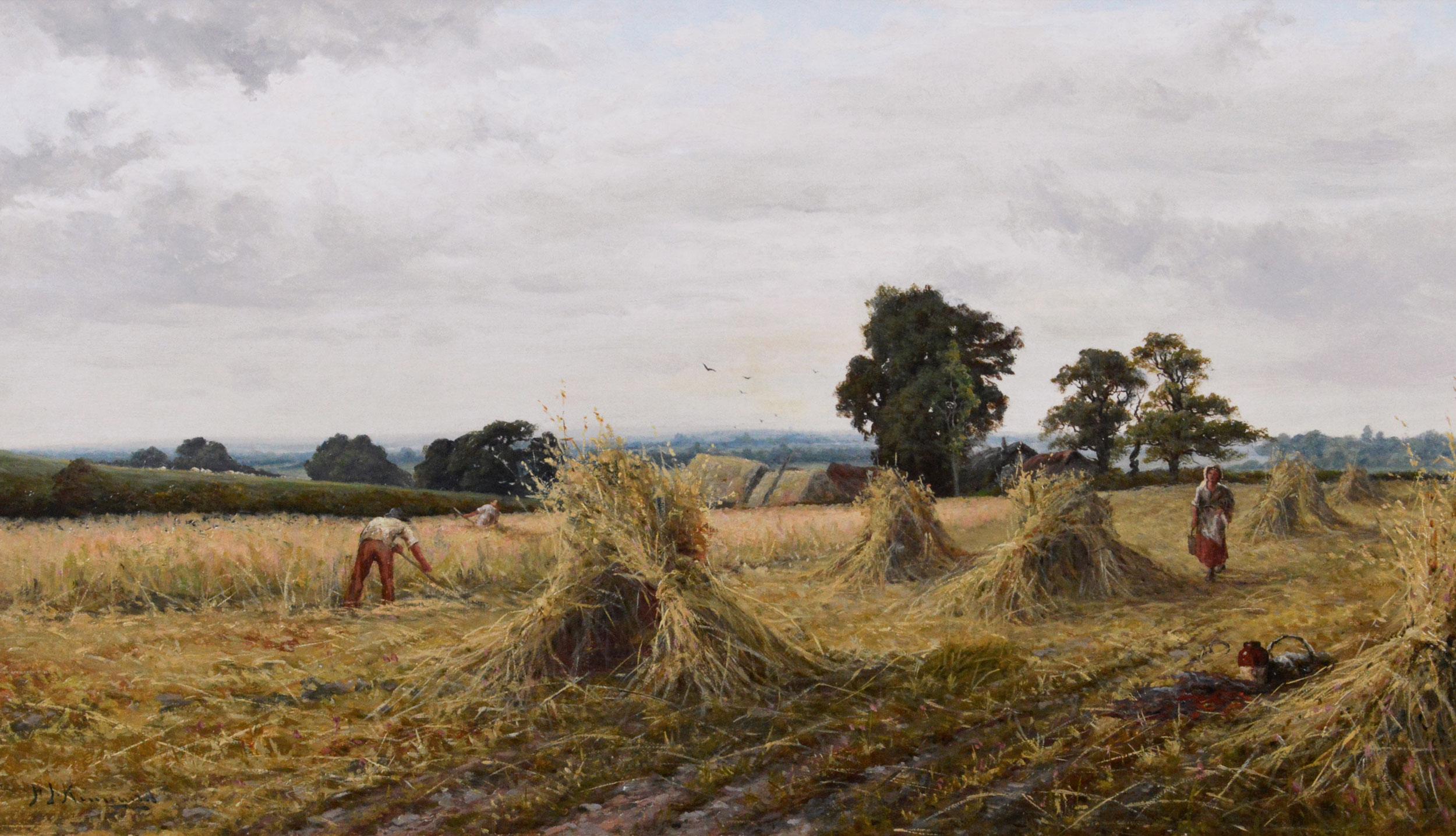 19th Century landscape oil painting of a harvest scene  - Painting by Henry John Kinnaird