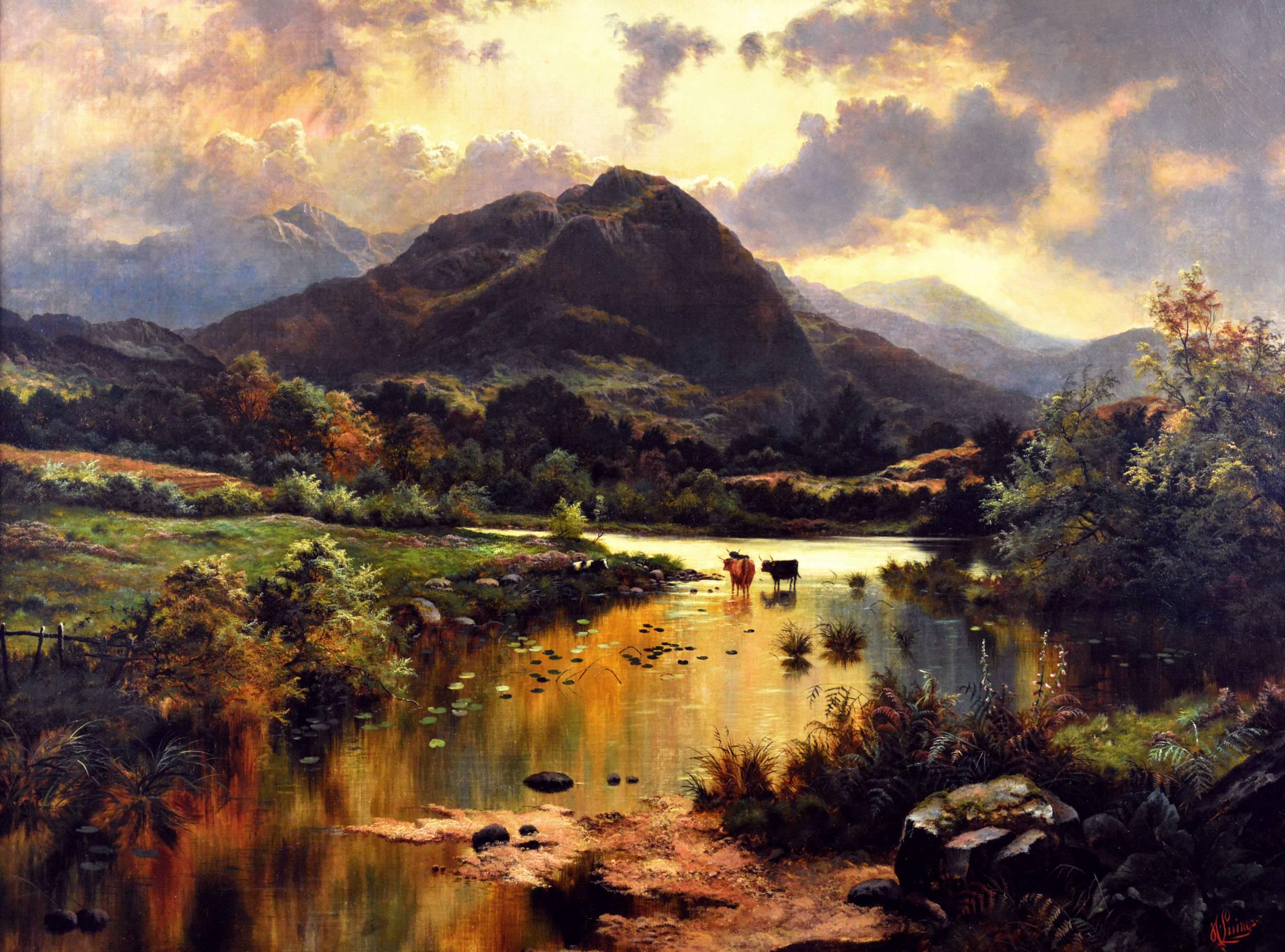 Cattle Watering - Painting by Henry John Livens