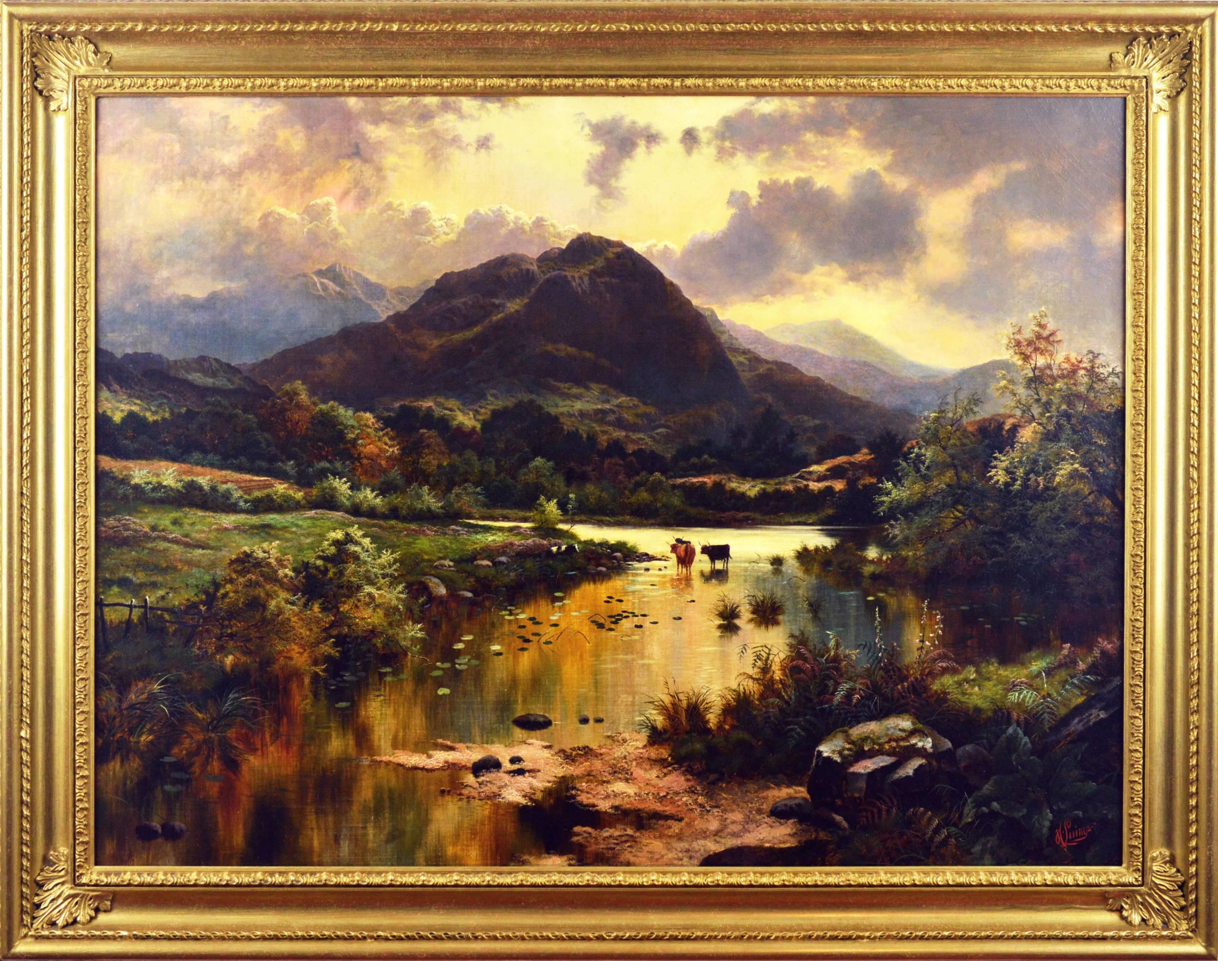 Henry John Livens Landscape Painting - Cattle Watering