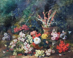 Still Life with Flowers and Bird's Nest - British art 1880 floral oil painting