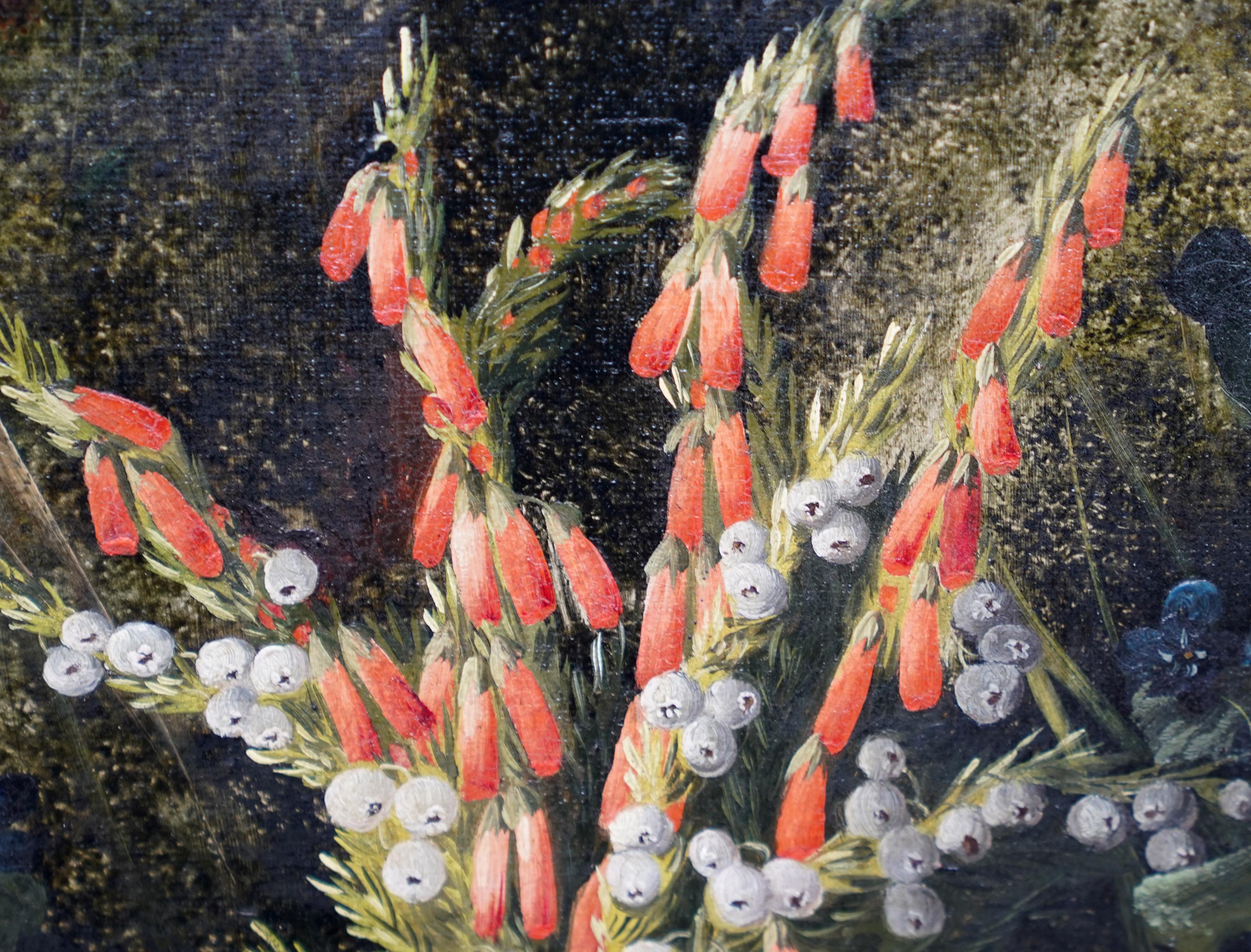 Nature morte avec fleurs et nid d'oiseau - Peinture à l'huile florale britannique de 1880 en vente 3