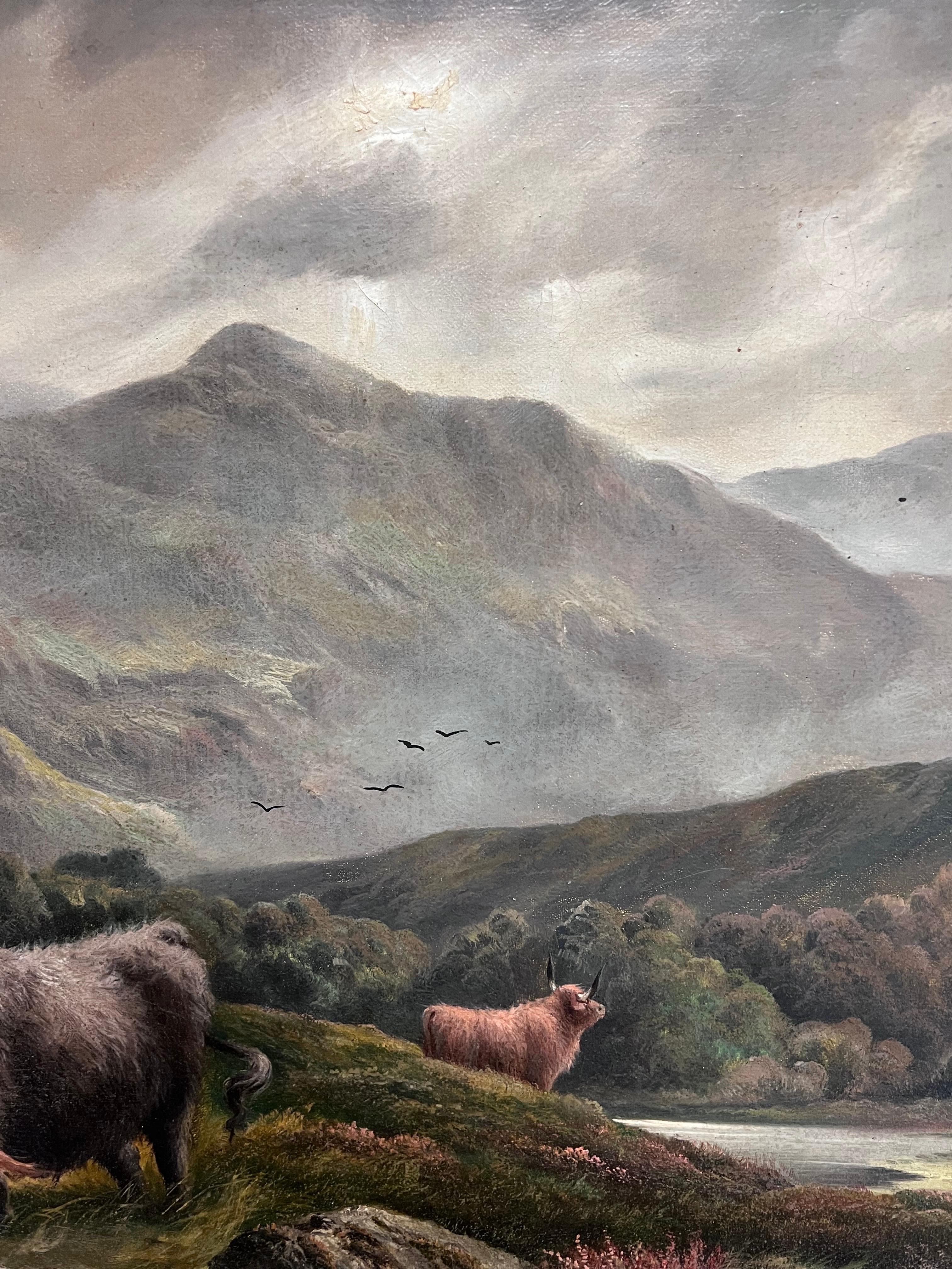 La famiglia Highland, in un paesaggio nebbioso delle Highlands scozzesi
di Henry John Livens (Regno Unito, 1848-1943)
firmato e datato
olio su tela, incorniciato in un'antica cornice dorata in stile 